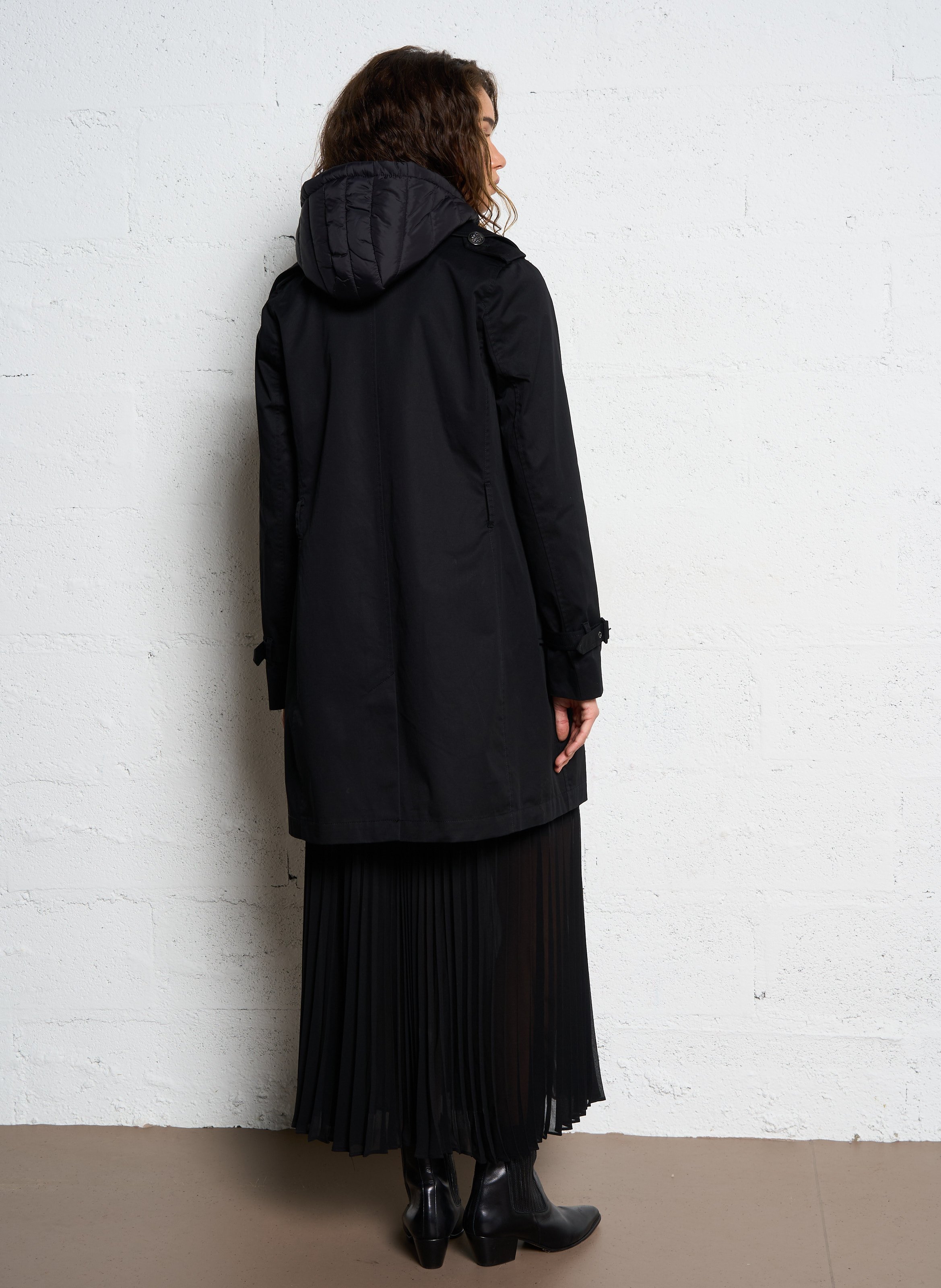 Hooded cotton trench with tailored collar IKKS Black