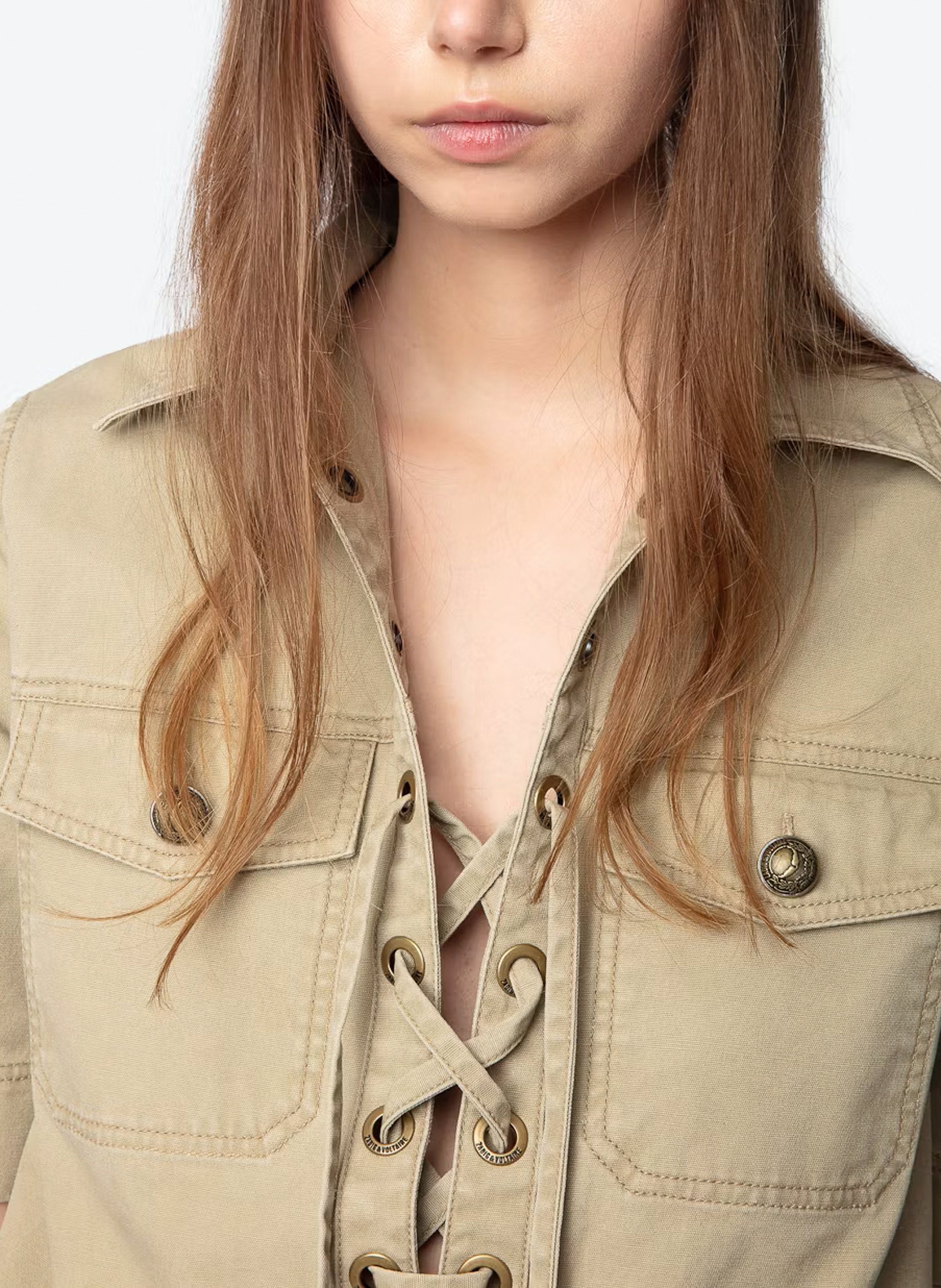 Buideltas van getextureerd leer met veters ZADIG&VOLTAIRE Beige