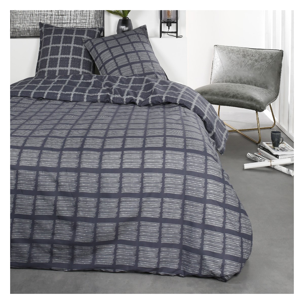 Printed cotton bedding set TODAY LINGE DE MAISON Grey