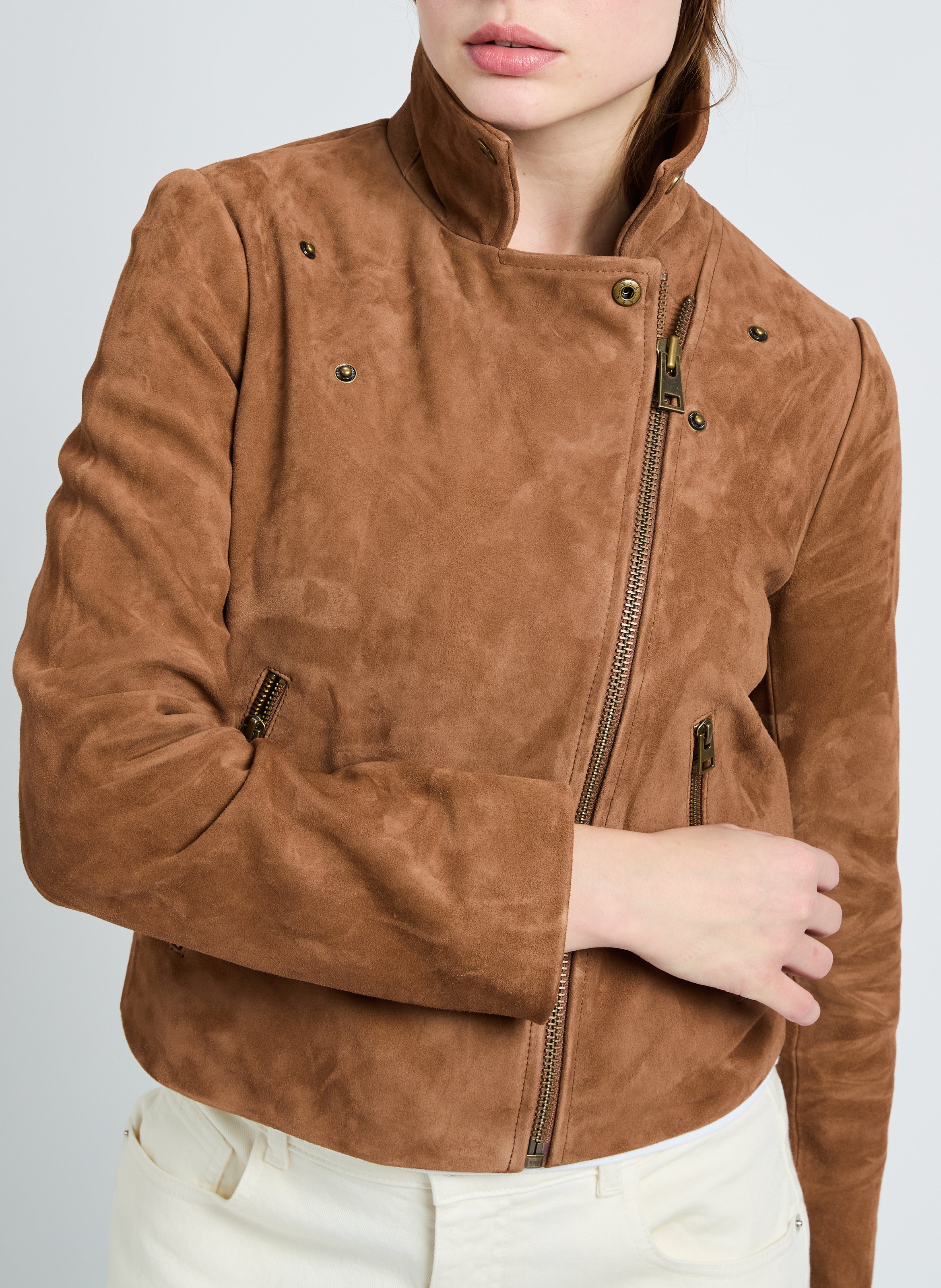Short suede leather jacket SAISON 1865 Brown
