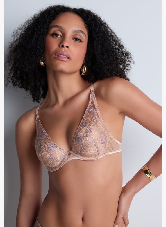 A Fleur De Toi scarf-style plunge bra | Beige by AUBADE A Fleur De Toi scarf-style plunge bra Beige