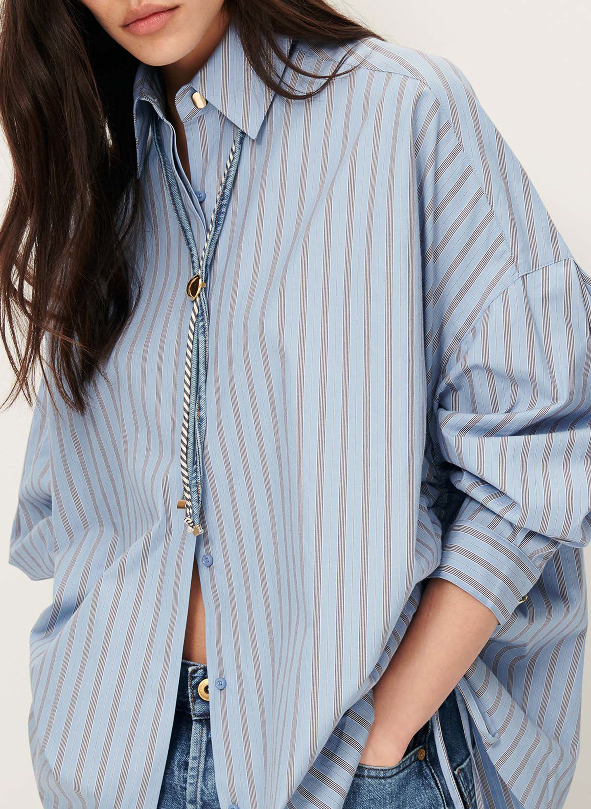 Chemise col classique rayée en coton SESSUN Bleu