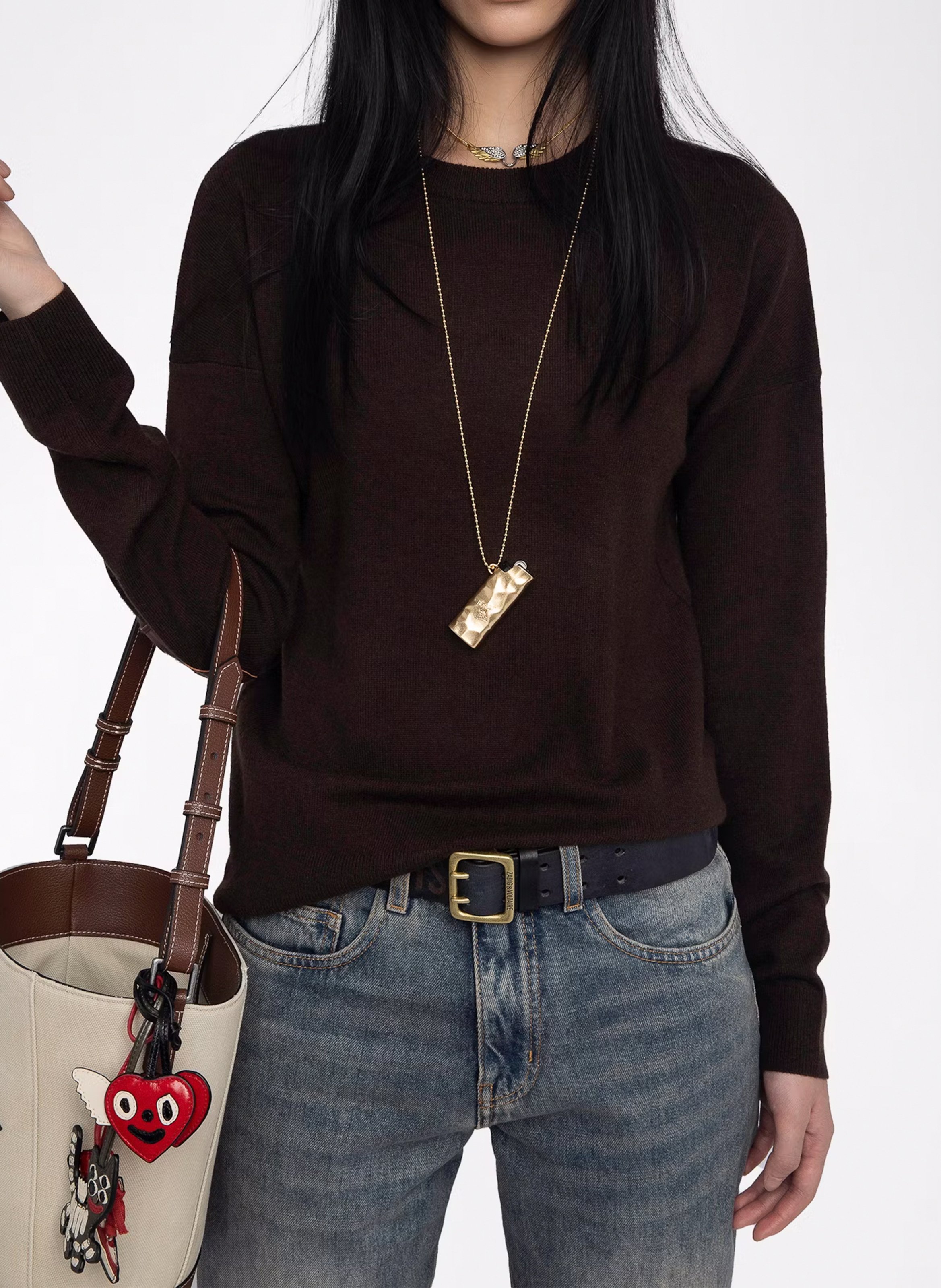 Maglione girocollo con toppe in cachemire ZADIG&VOLTAIRE Marrone