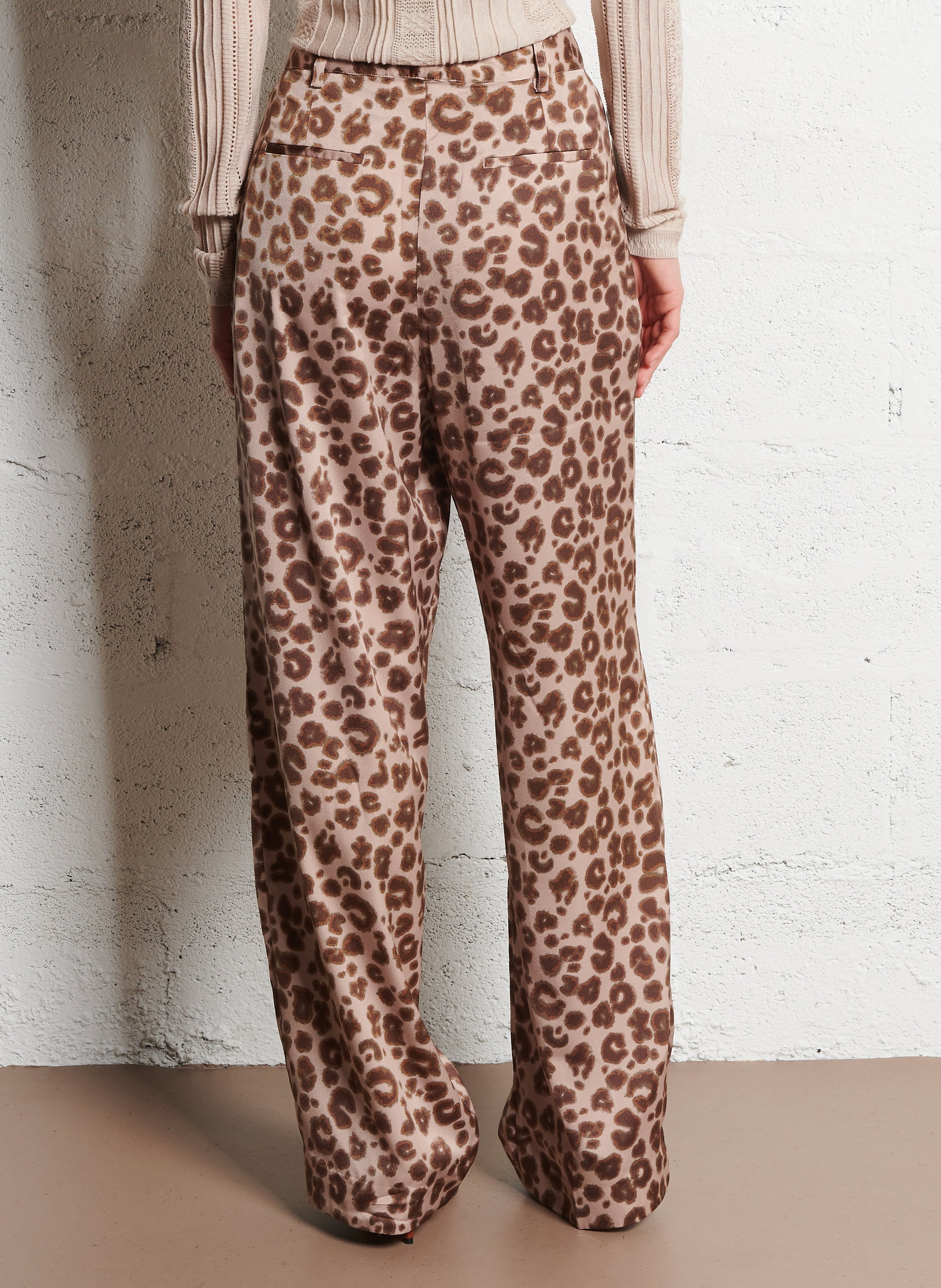 Wijde satijnen broek met luipaardprint BA&SH Beige