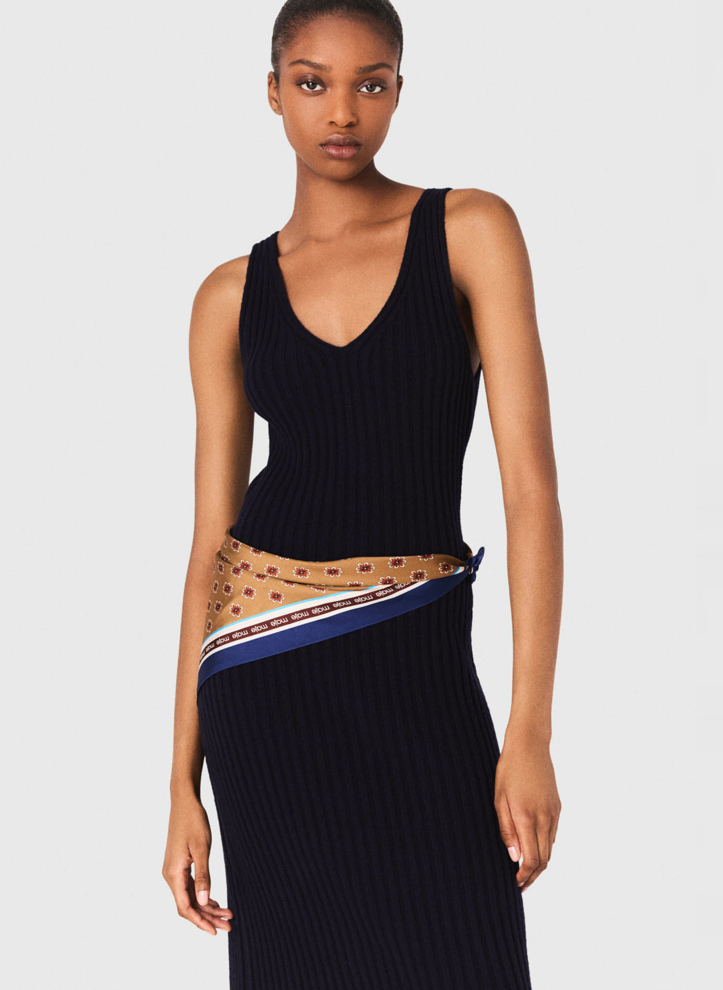 Long wool V-neck dress MAJE Blue