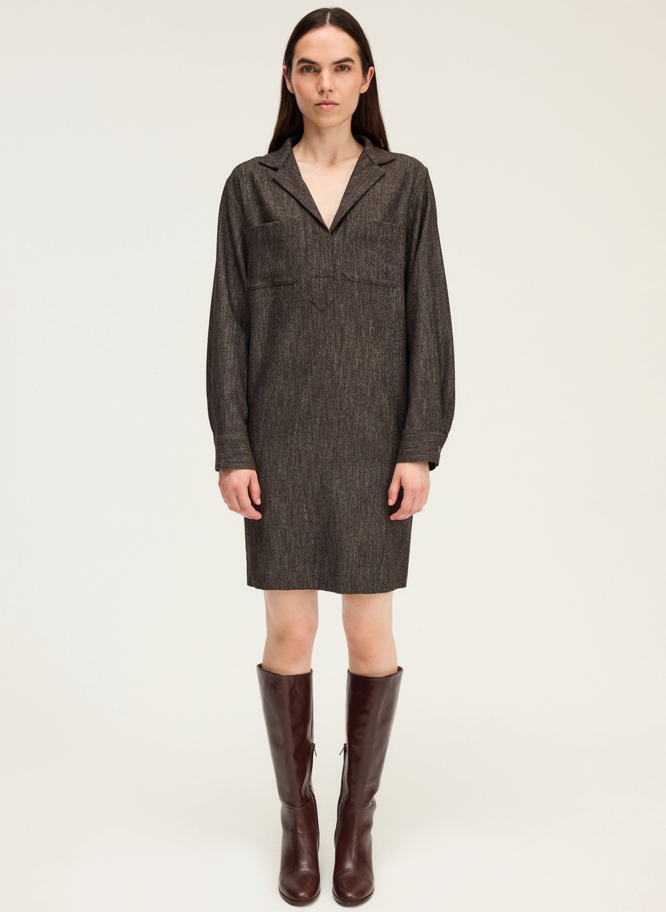 Short straight dress with tailored collar PABLO Brown