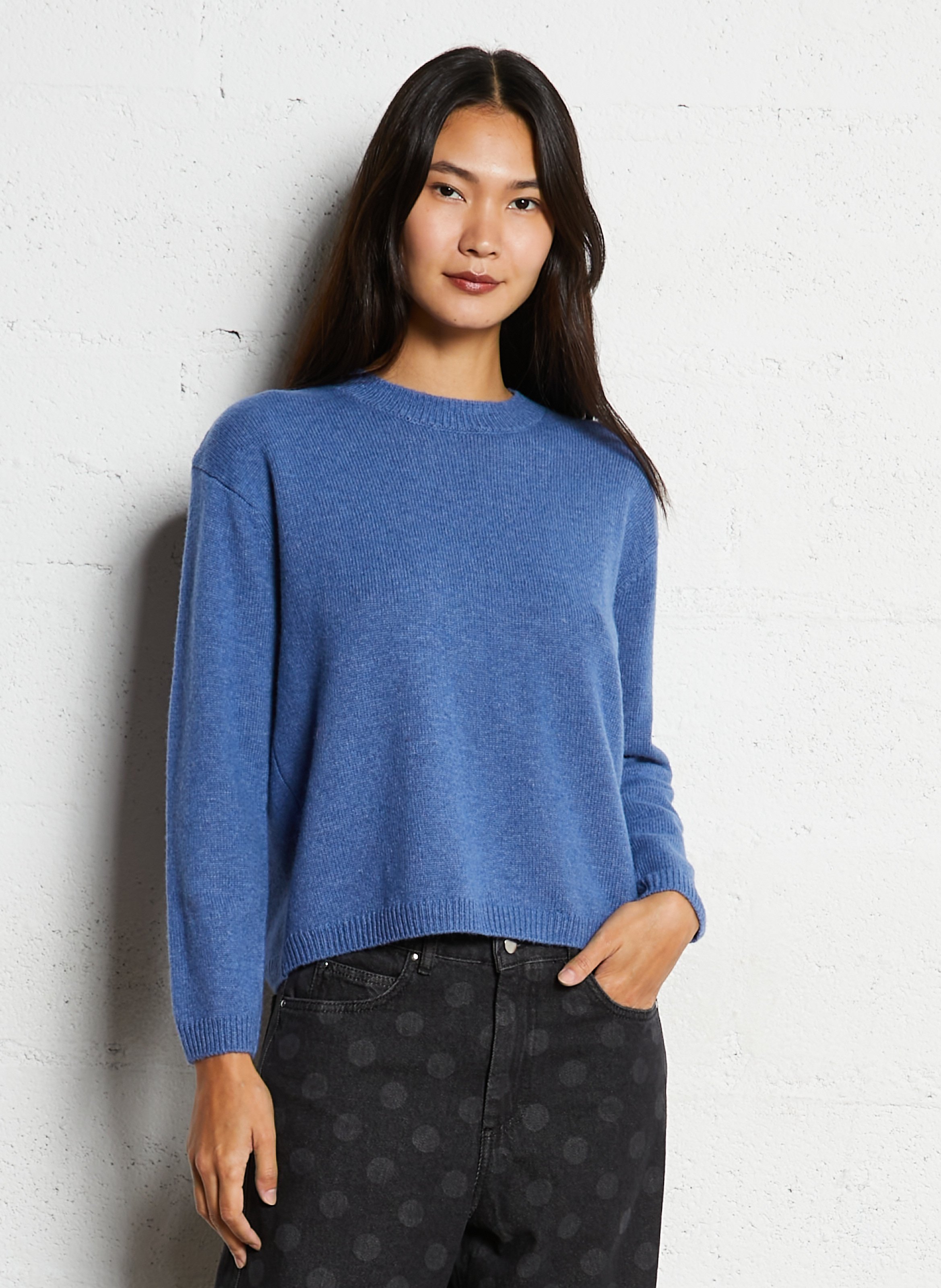 Pull ample col rond en laine mélangée NICE THINGS Bleu