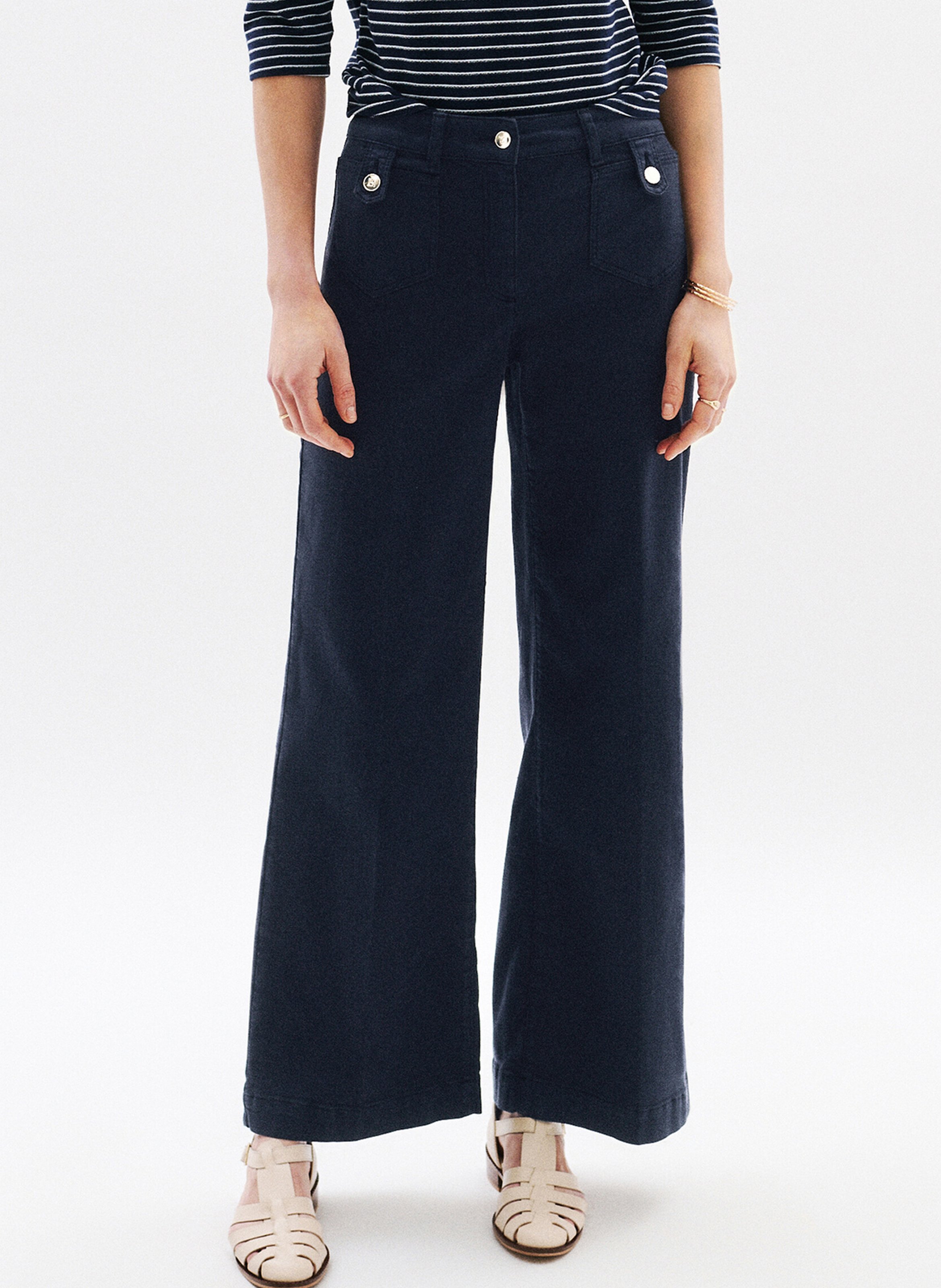 Wide leg solid color pants with pockets CAROLL Blue