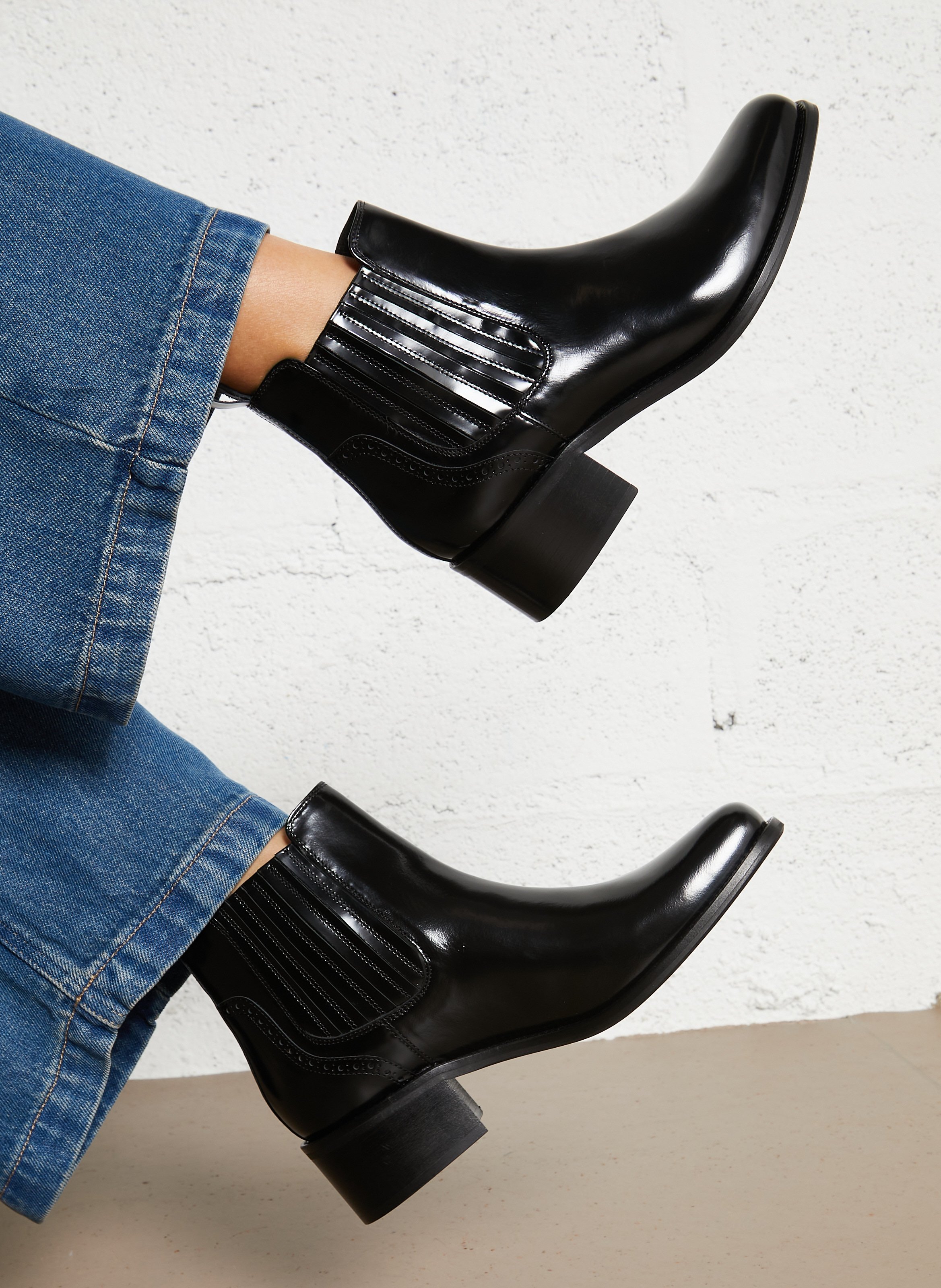 Bottines Chelsea en cuir vernis MAISON 123 Noir