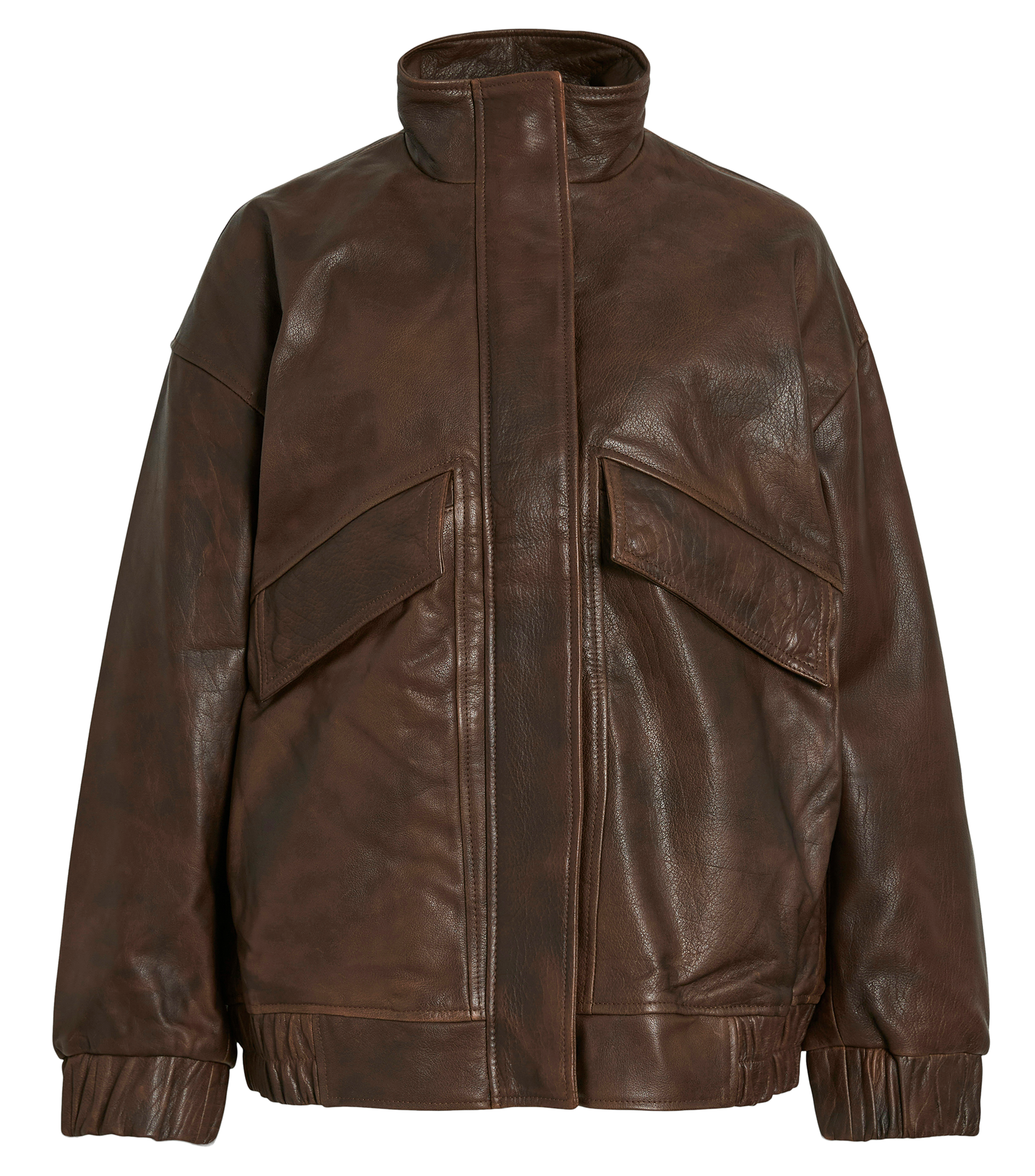 Oversize Lederjacke mit Stehkragen ROUGE EDIT Braun