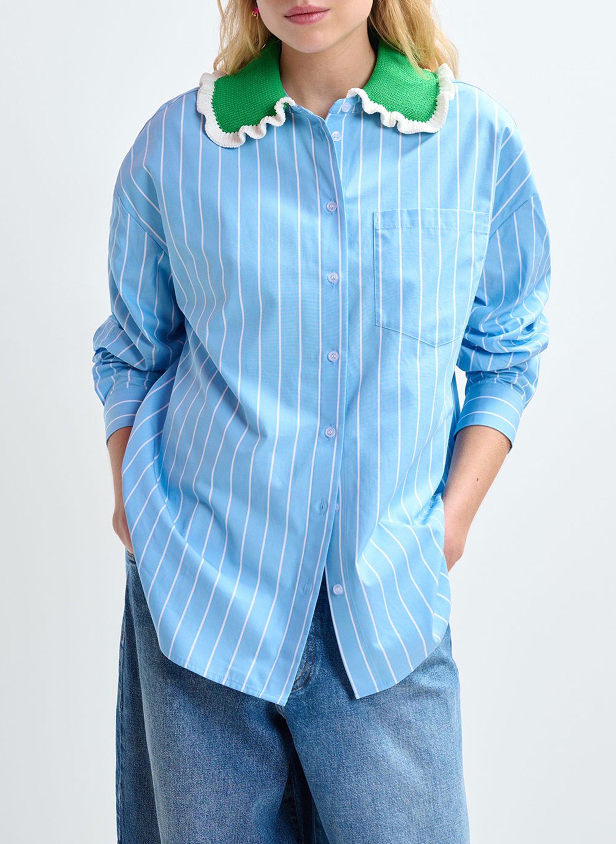 Chemise oversize col classique en coton rayé ESSENTIEL ANTWERP Bleu