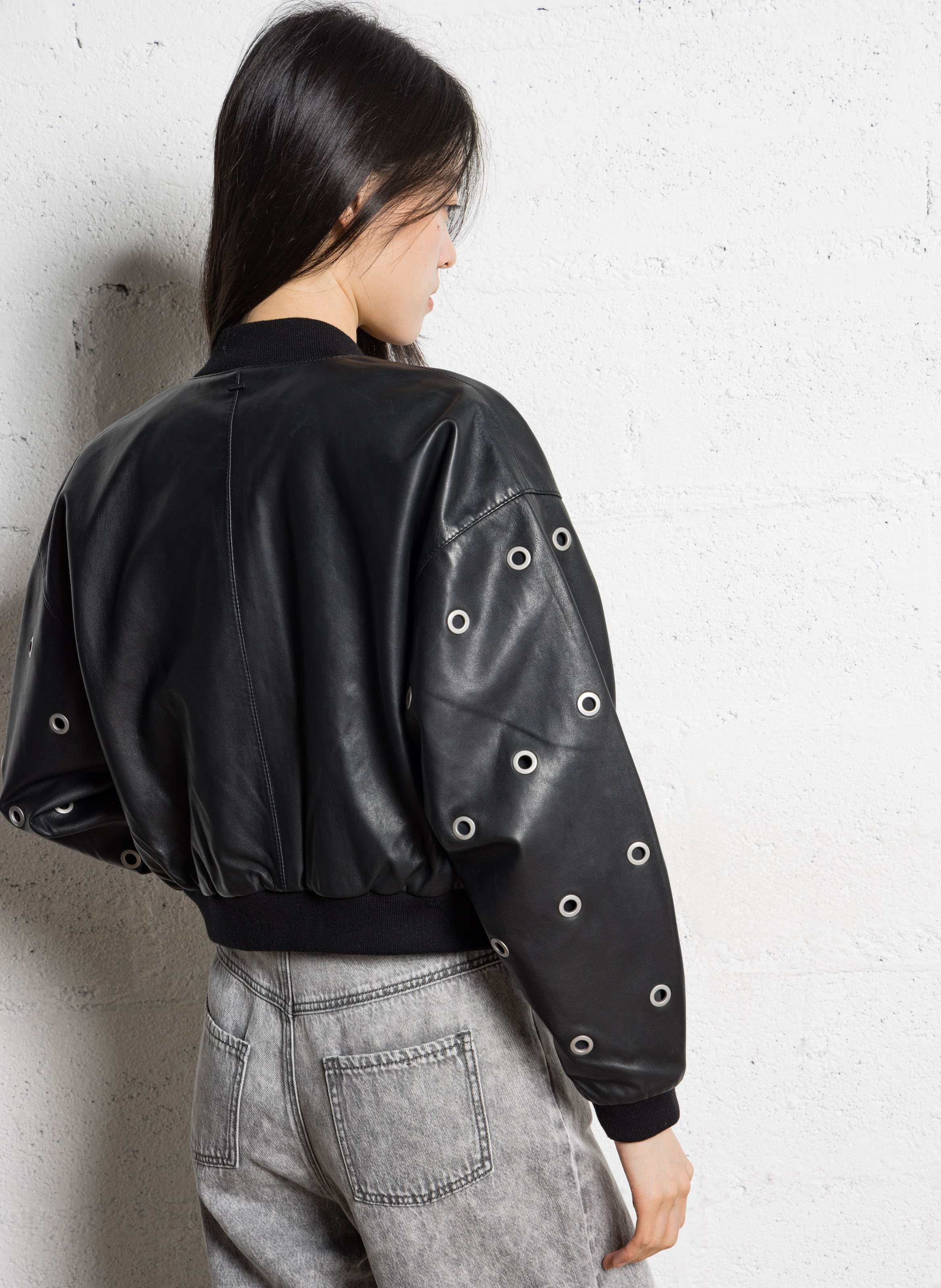 Straight leather teddy collar jacket IKKS Black