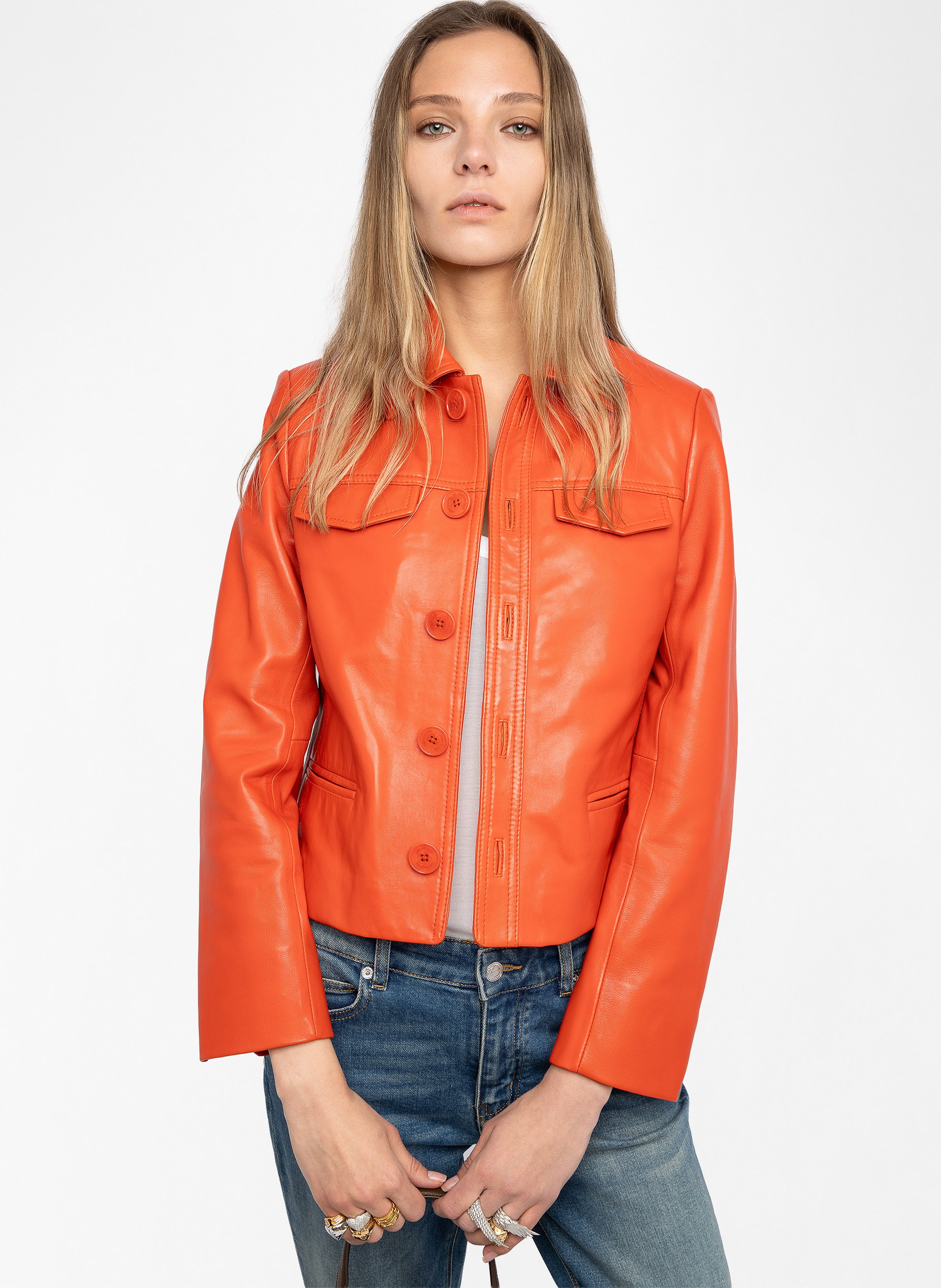 Blouson droit en cuir  ZADIG&VOLTAIRE Orange