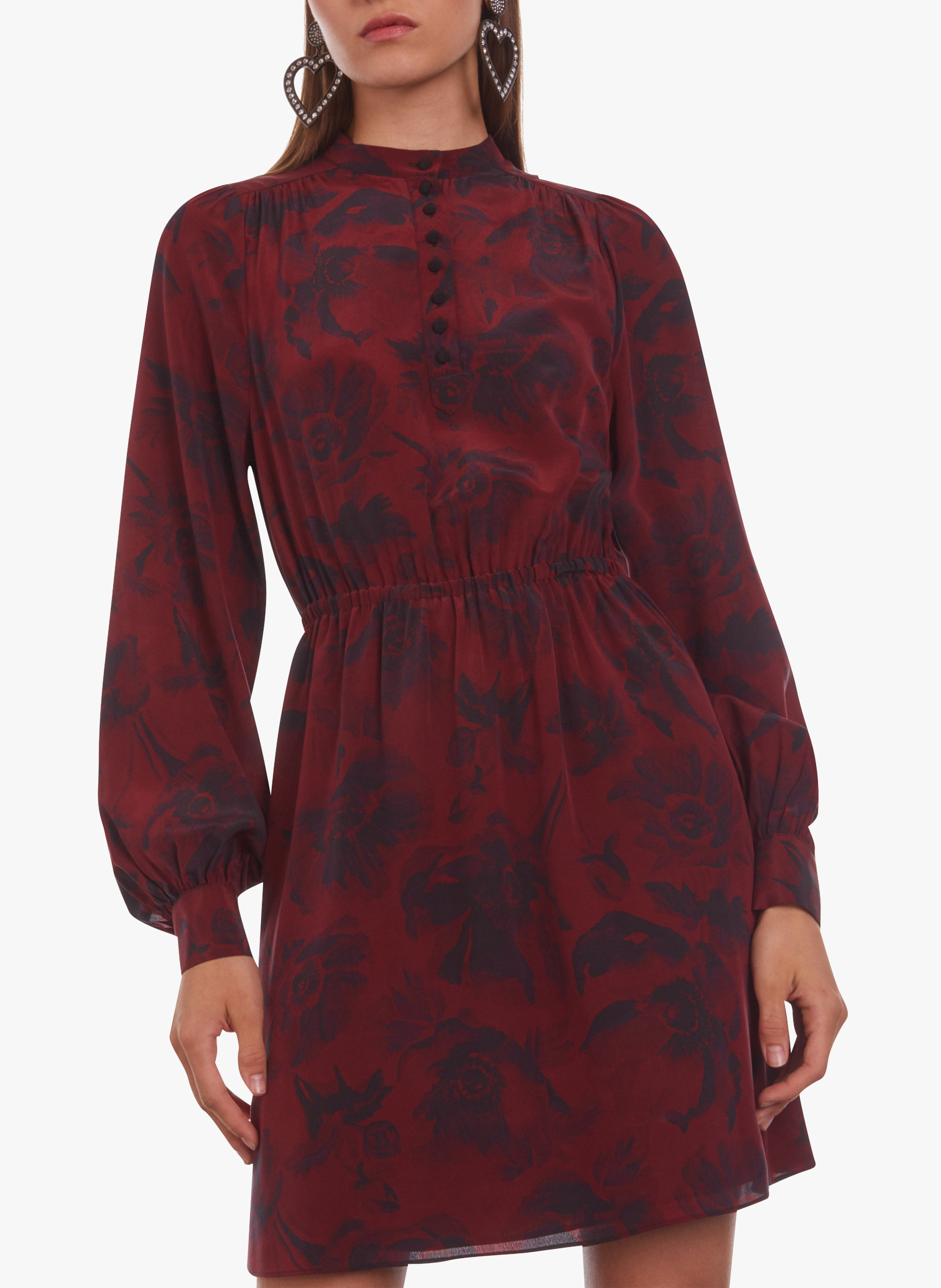 Robe courte col rond en soie imprimée THE KOOPLES Prune