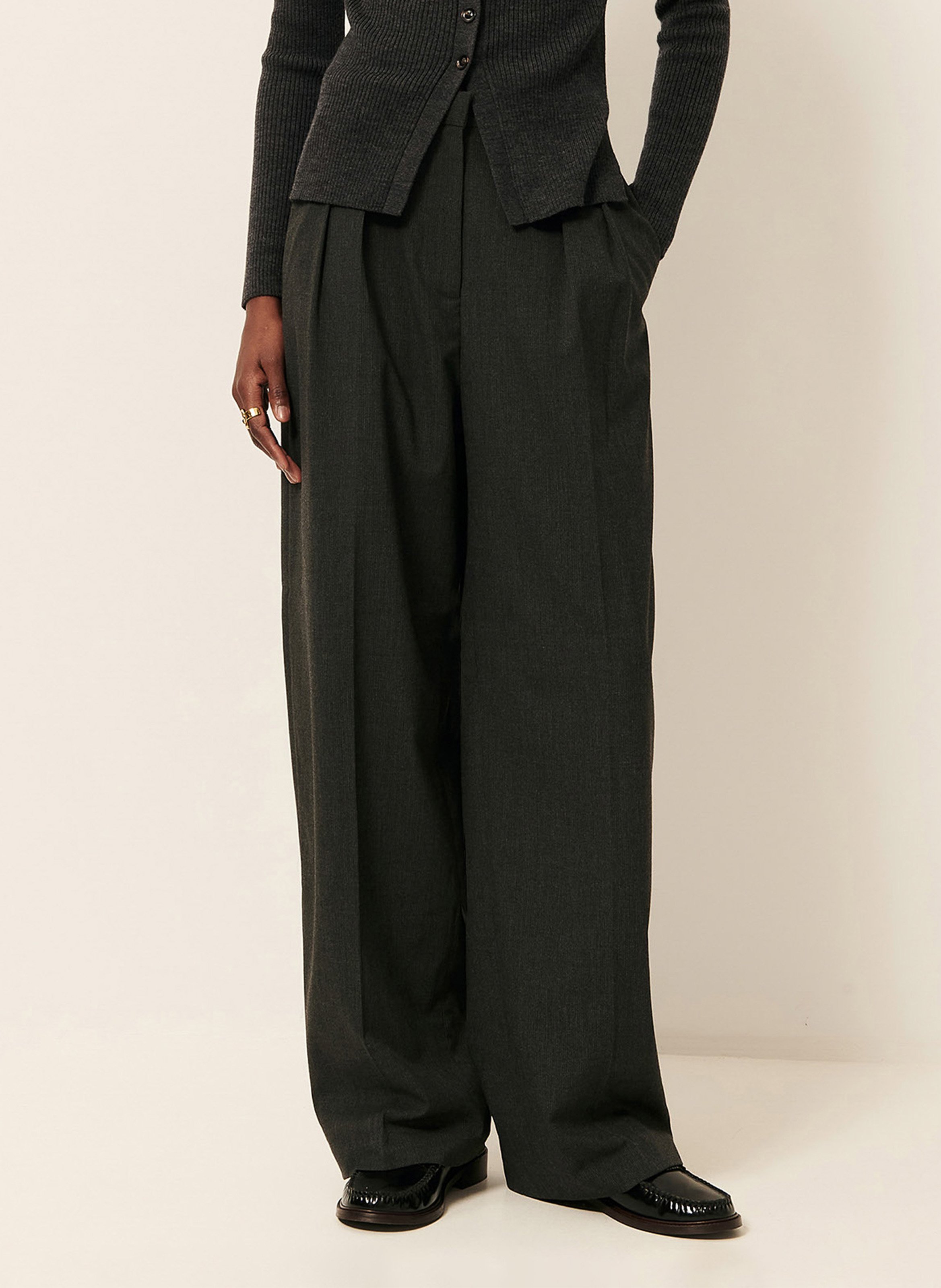 Rechte broek van gemengde wol met strepen SESSUN Grijs