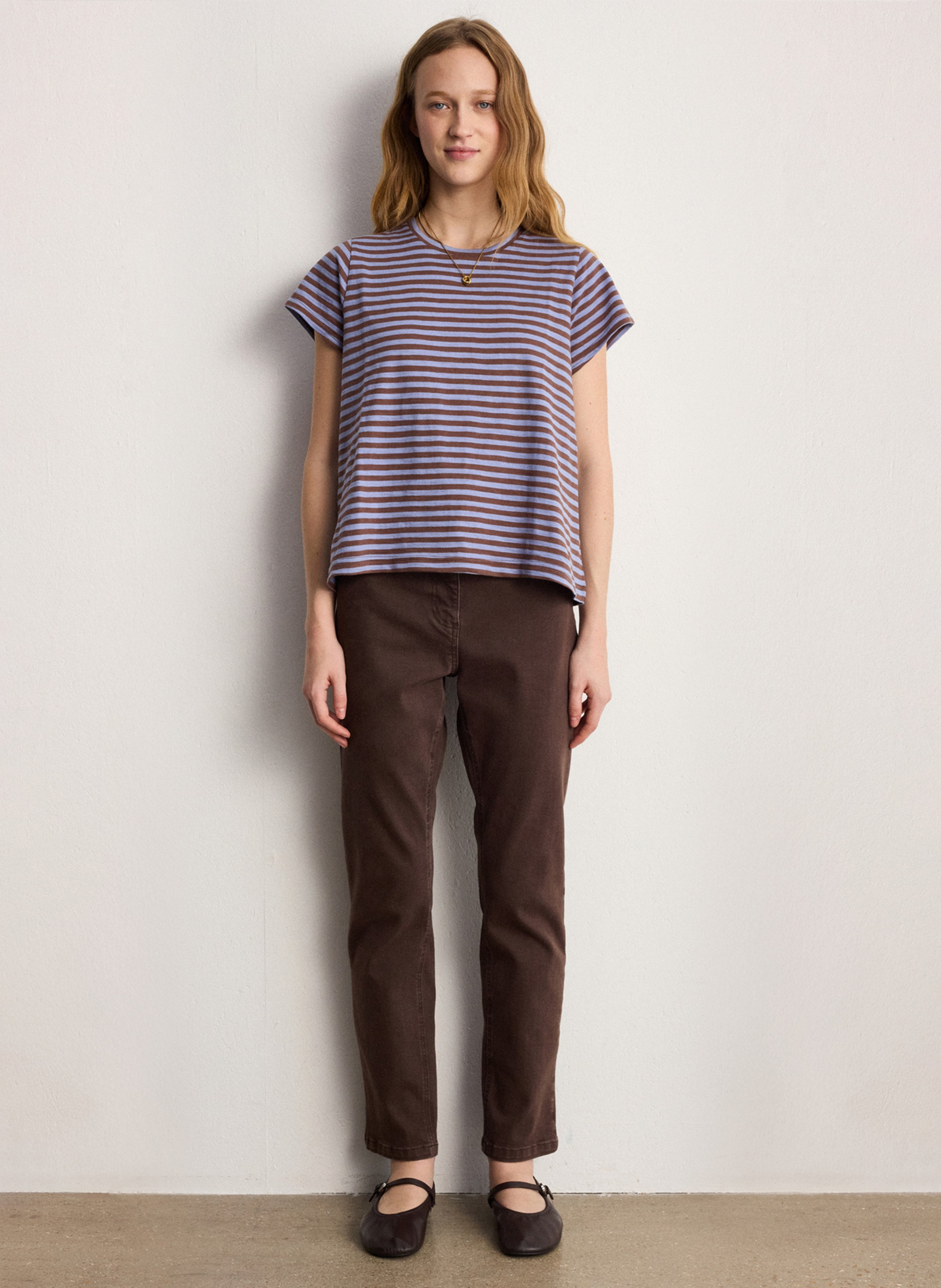 Round-neck straight striped cotton T-shirt PABLO Blue