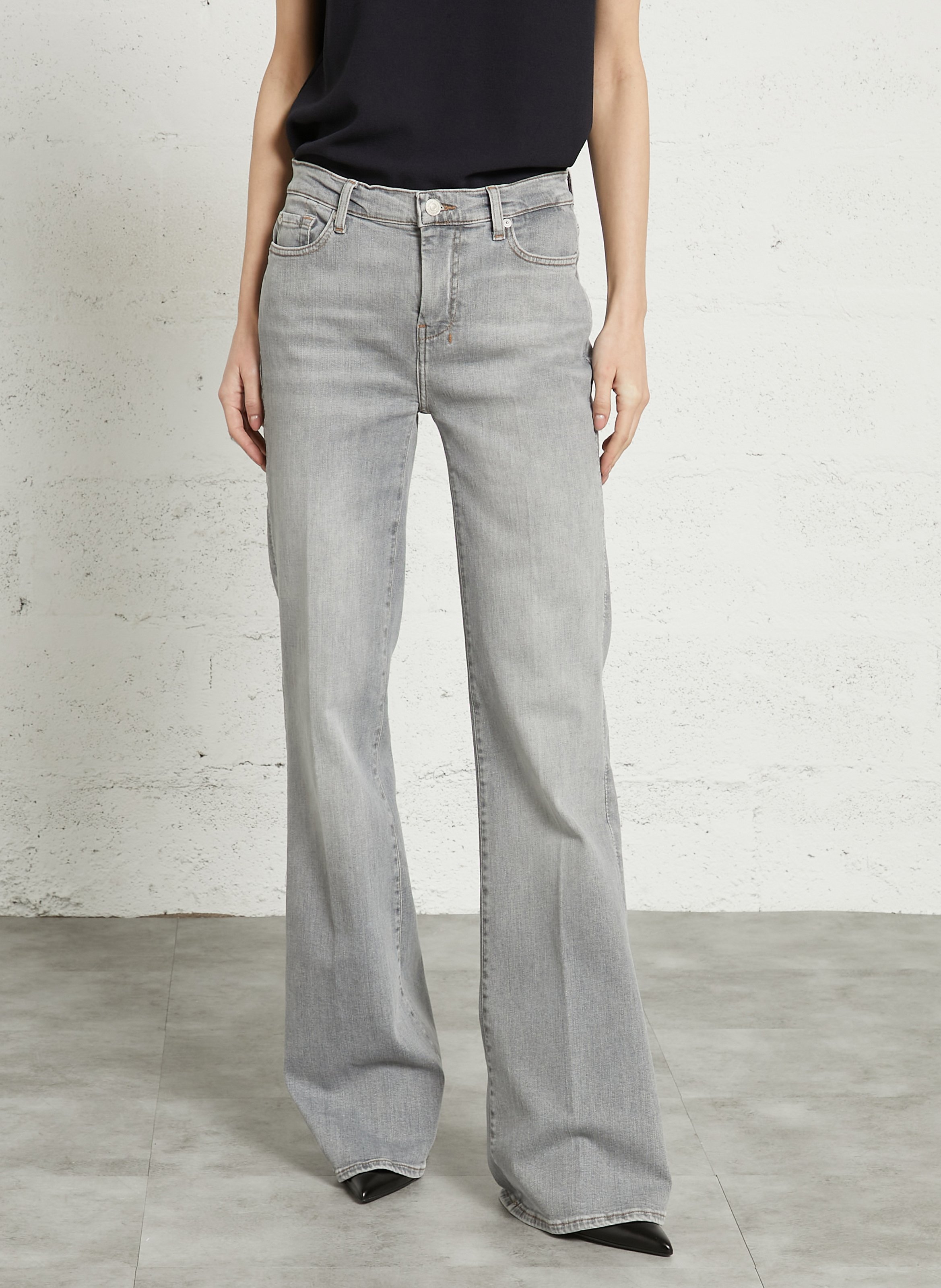 Flared cotton-blend jeans 7 FOR ALL MANKIND Grey