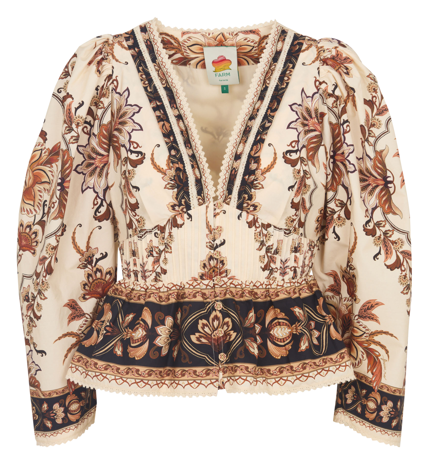 V-neck printed top with buttons FARM RIO Brown