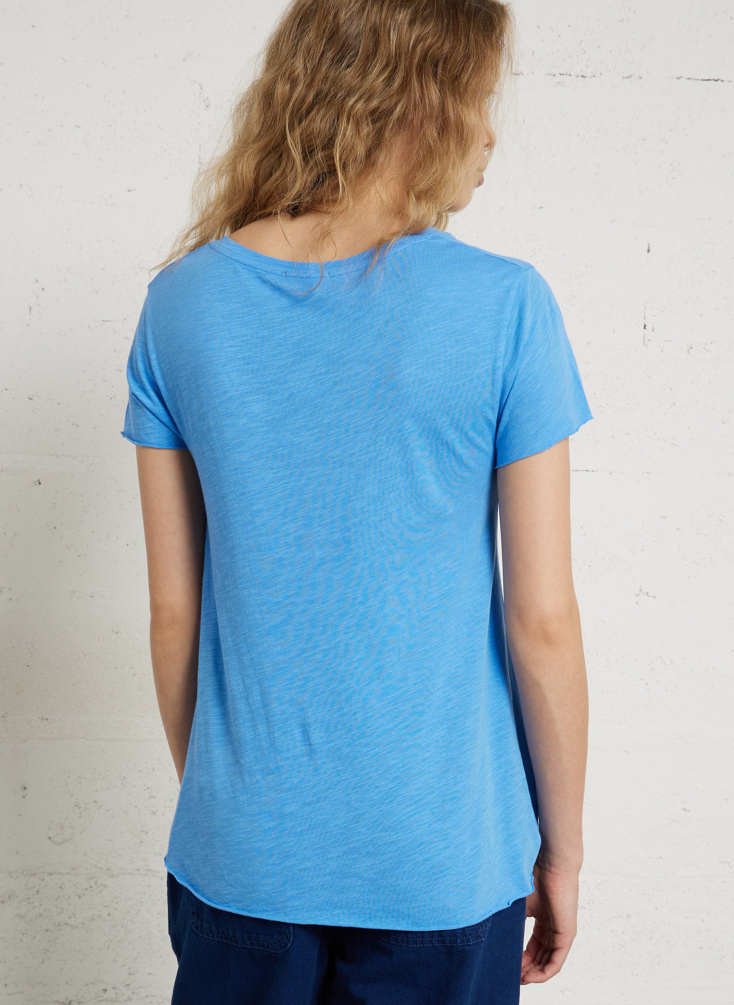 Tee-shirt droit col V en coton mélangé AMERICAN VINTAGE Bleu