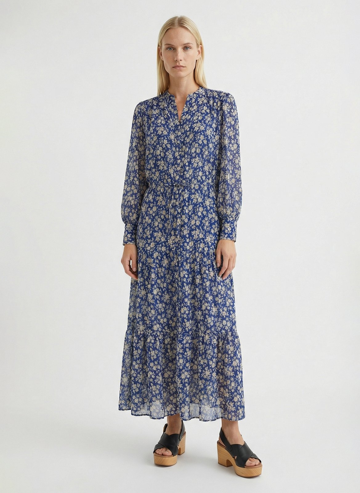Robe longue col V imprimée GERARD DAREL Bleu