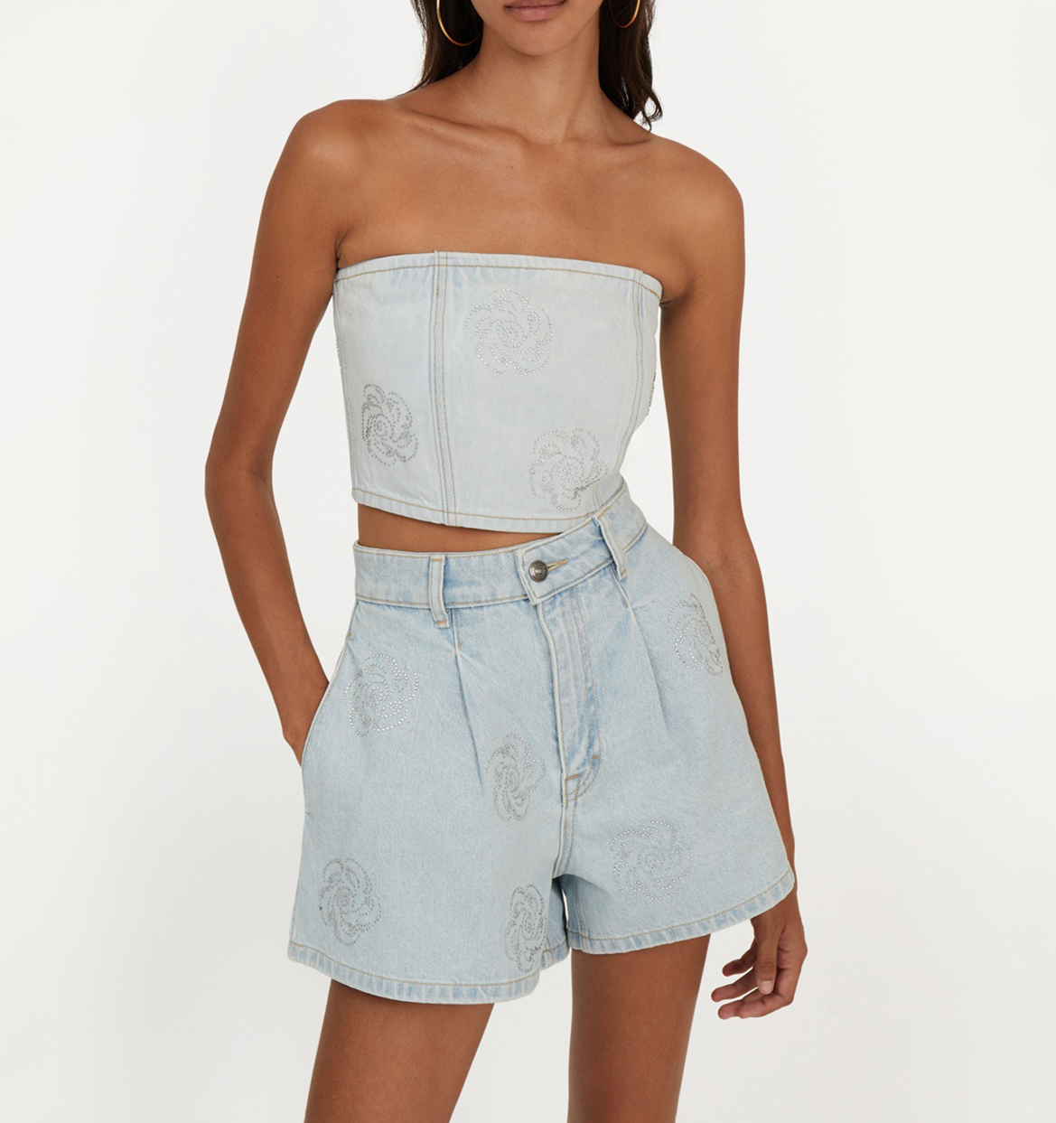 Kurze Jeansshorts aus Baumwolle ROTATE Blau