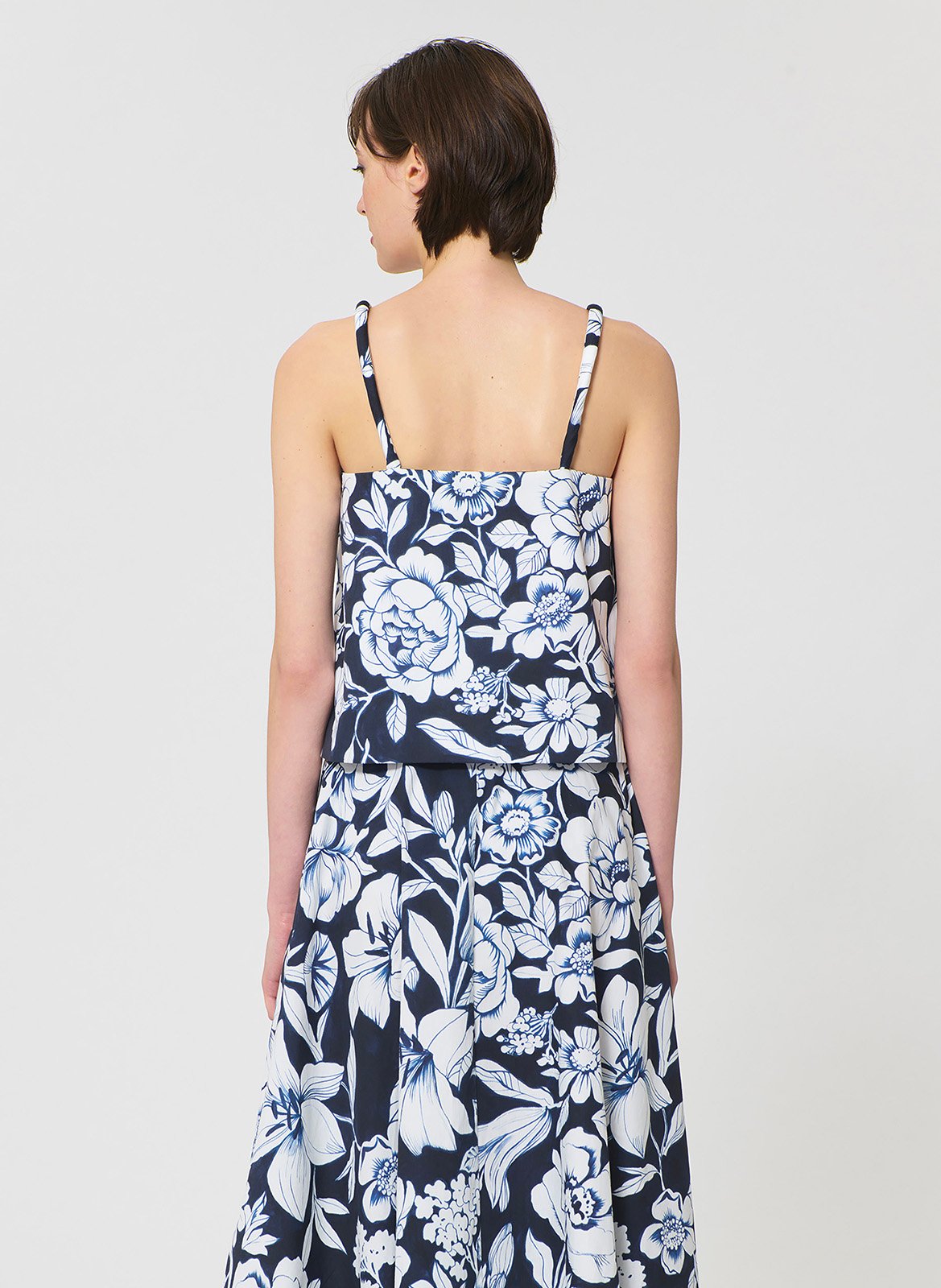 Top droit encolure carrée en coton imprimé TARA JARMON Bleu