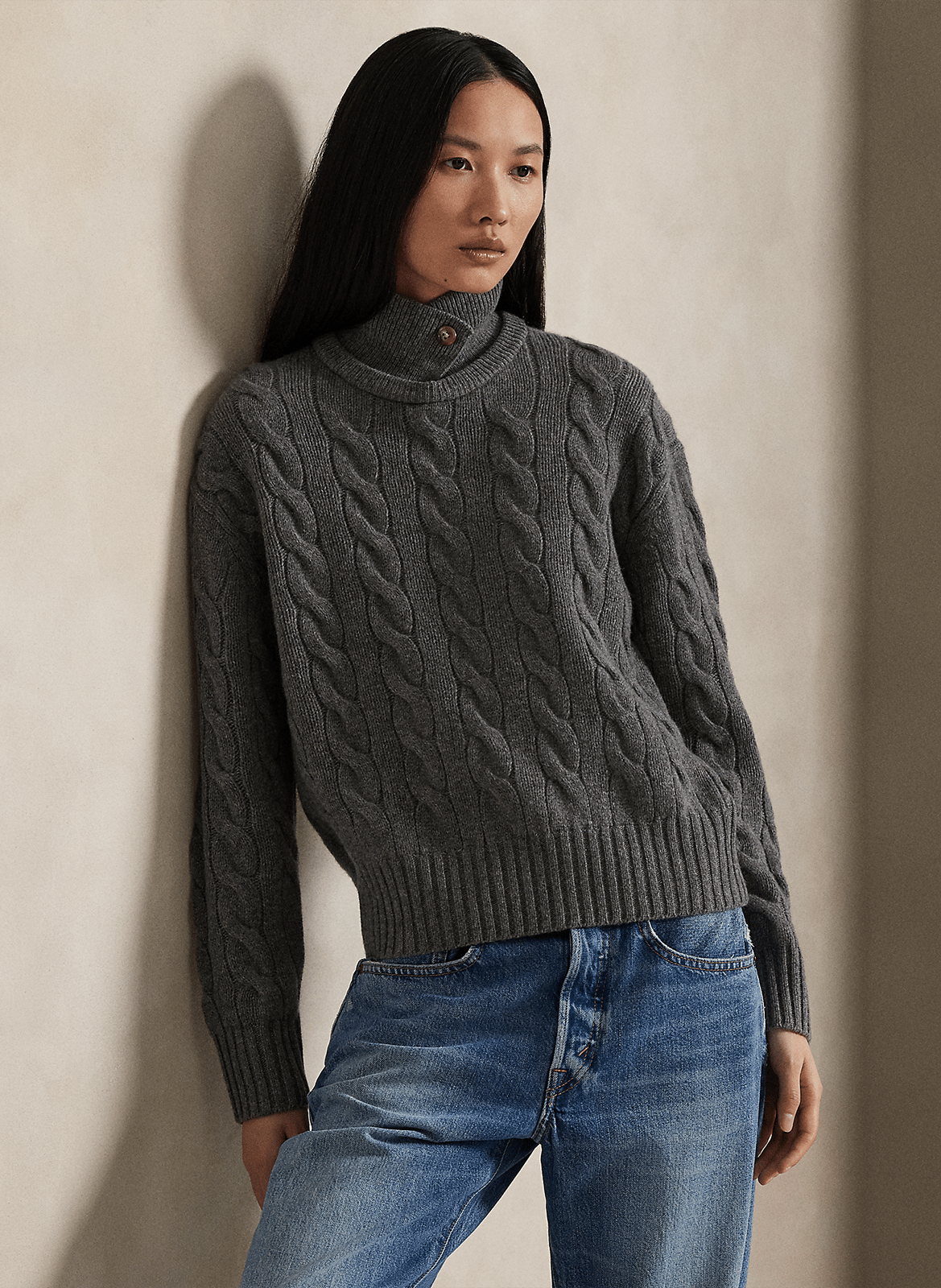 Gerade geschnittener Pullover aus geflochtener Strickware POLO RALPH LAUREN Grau