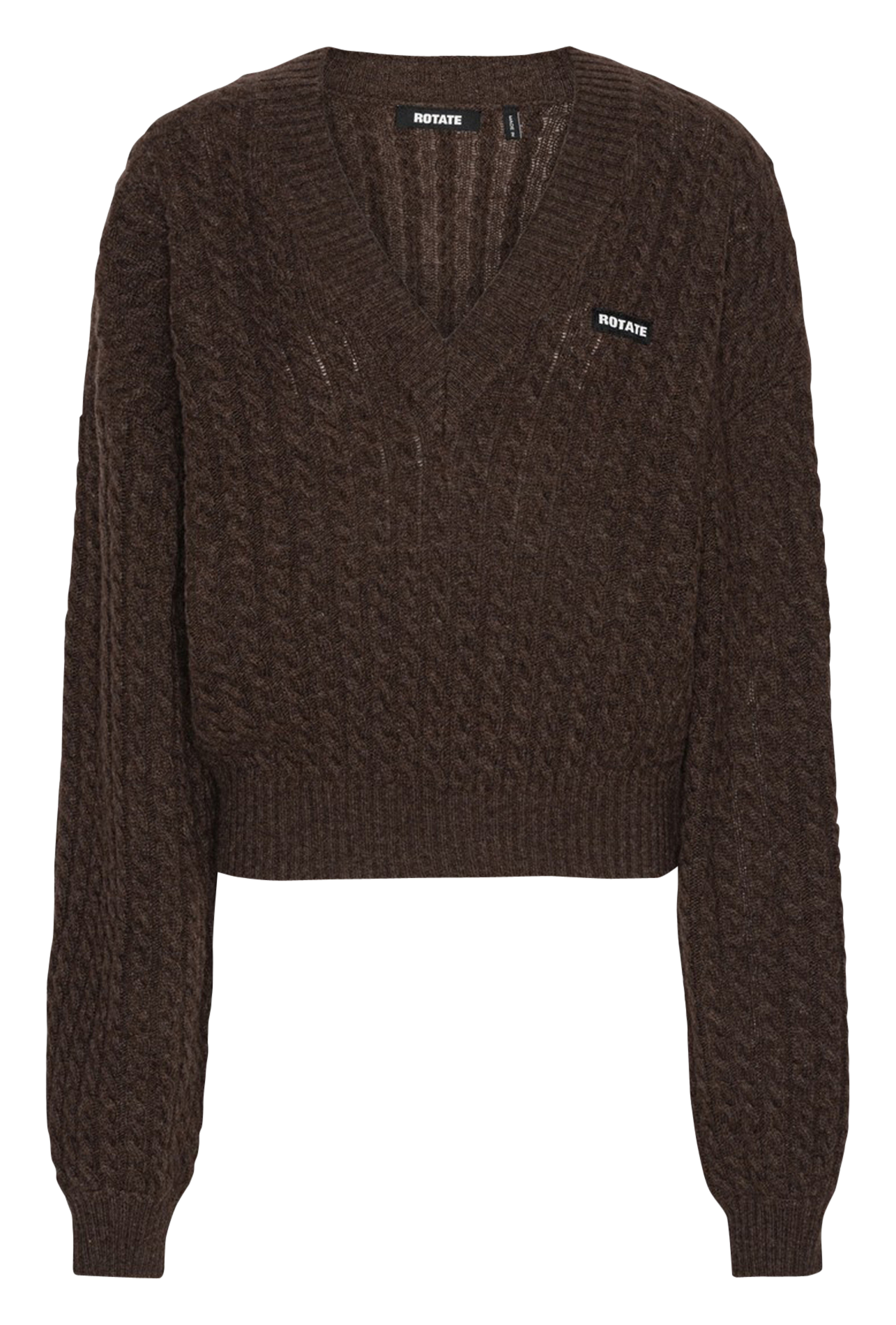 V-neck oversized twisted knit sweater ROTATE Brown