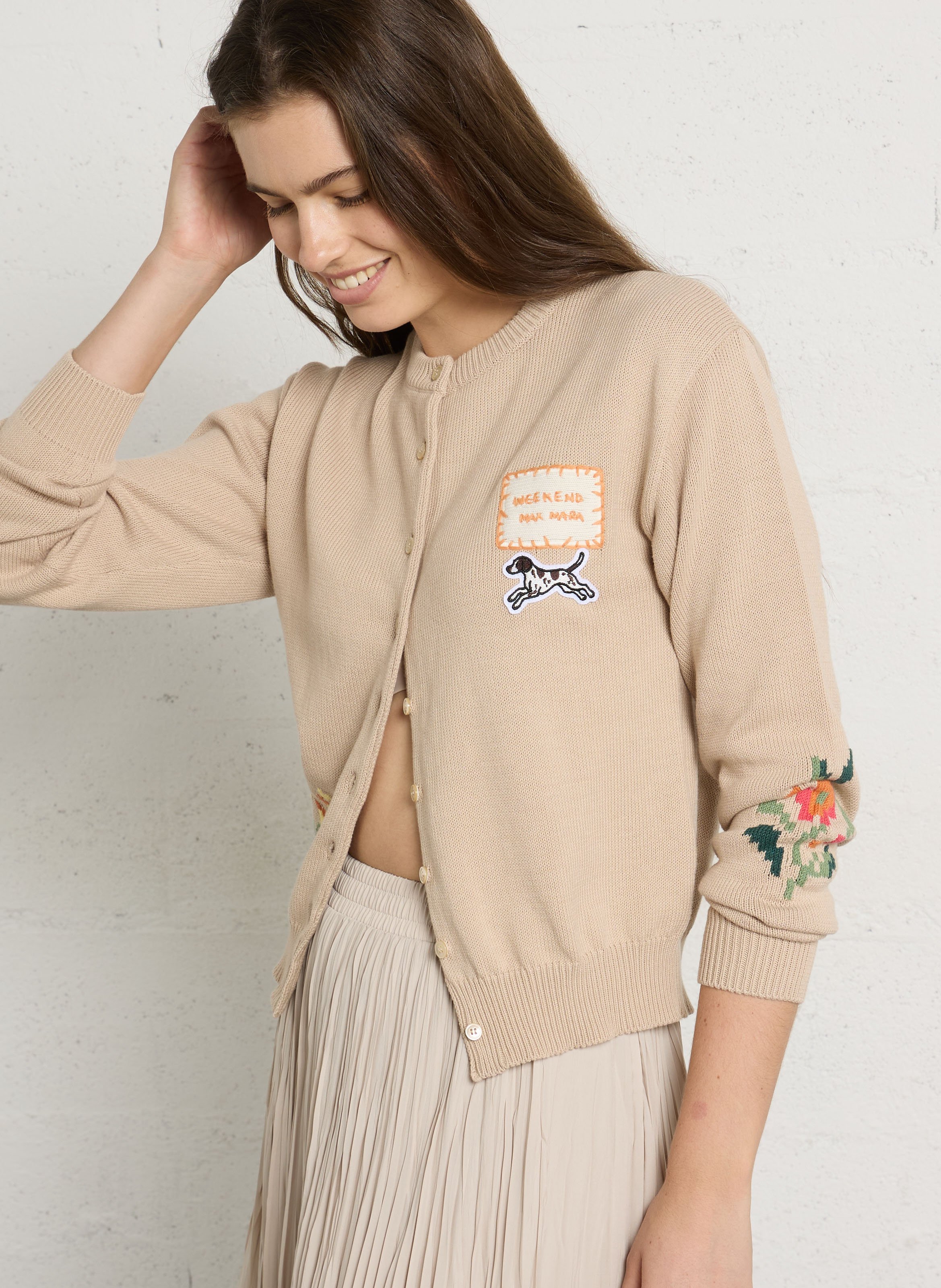 Striped cardigan with fancy embroideries MAX MARA WEEK END Beige