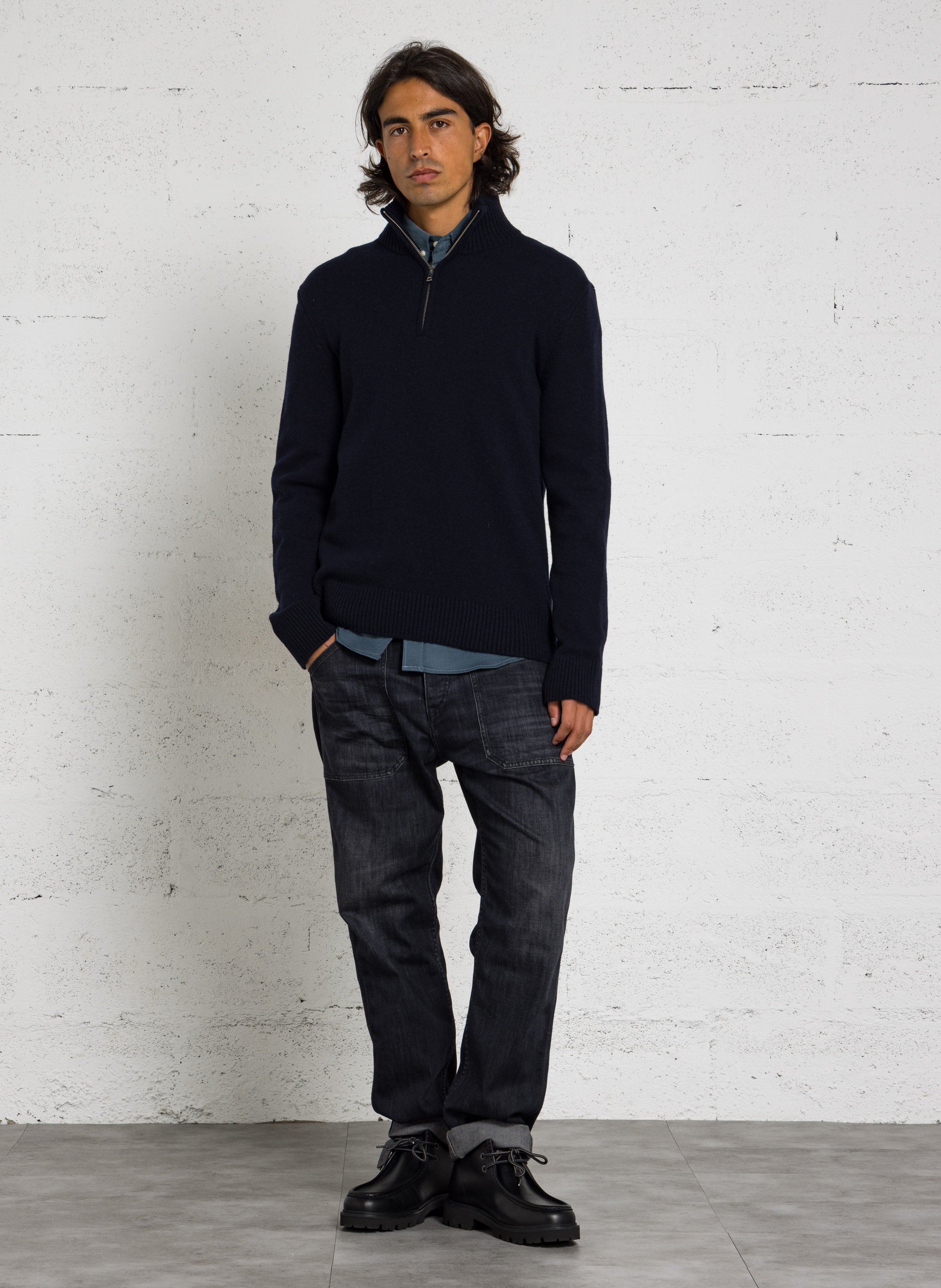 Pull droit col cheminé en laine mélangée AU PRINTEMPS PARIS Bleu