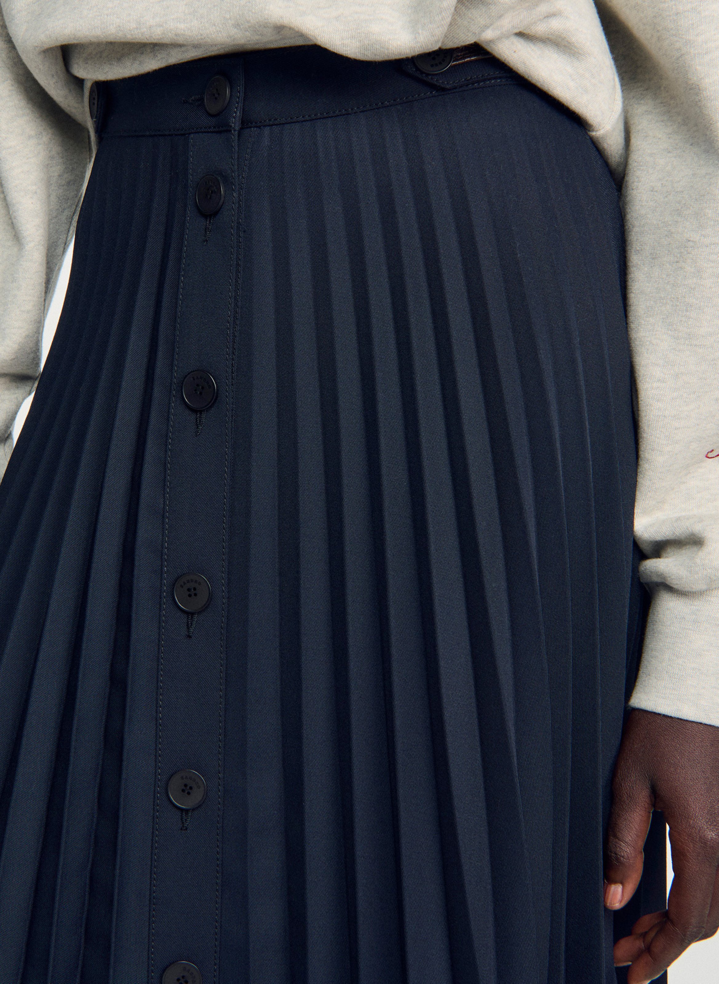 Jupe midi évasée plissée SANDRO Bleu