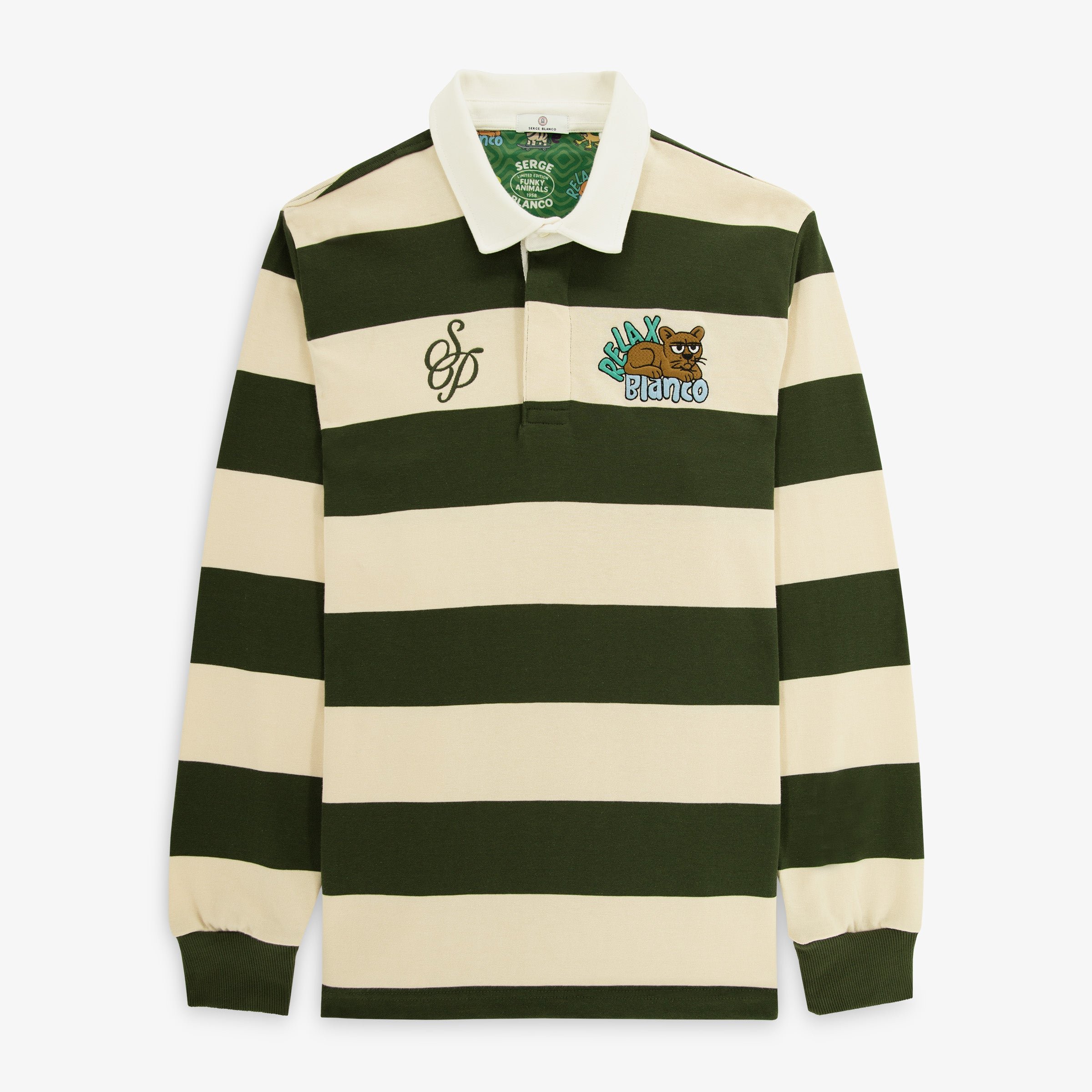 Striped long-sleeved rugby shirt with embroidery SERGE BLANCO Green
