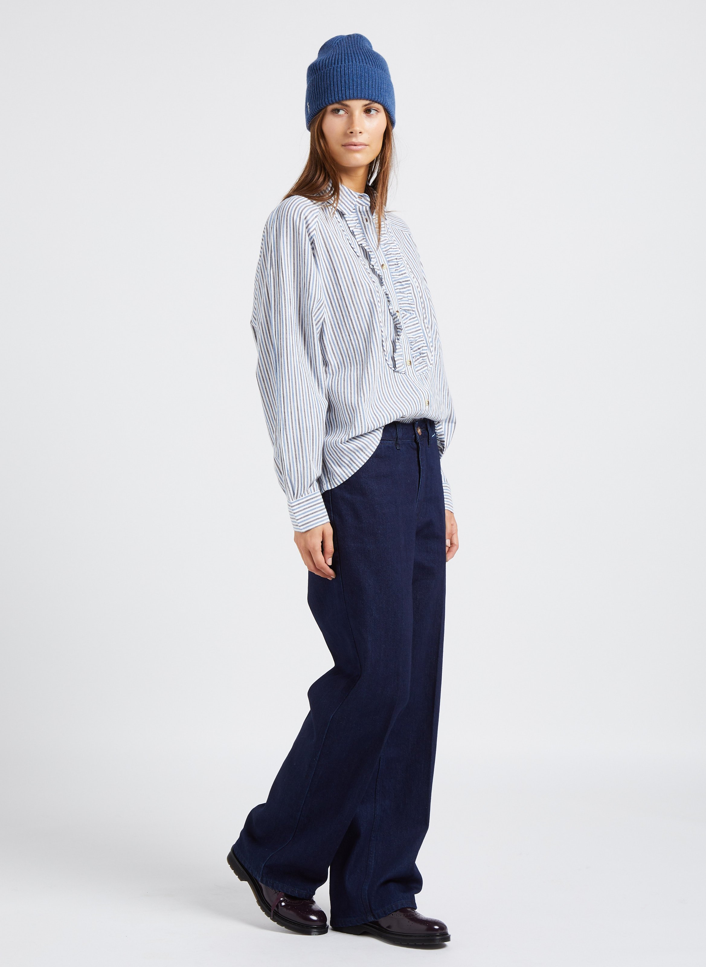 Jean droit taille haute en coton LAB DIP Bleu