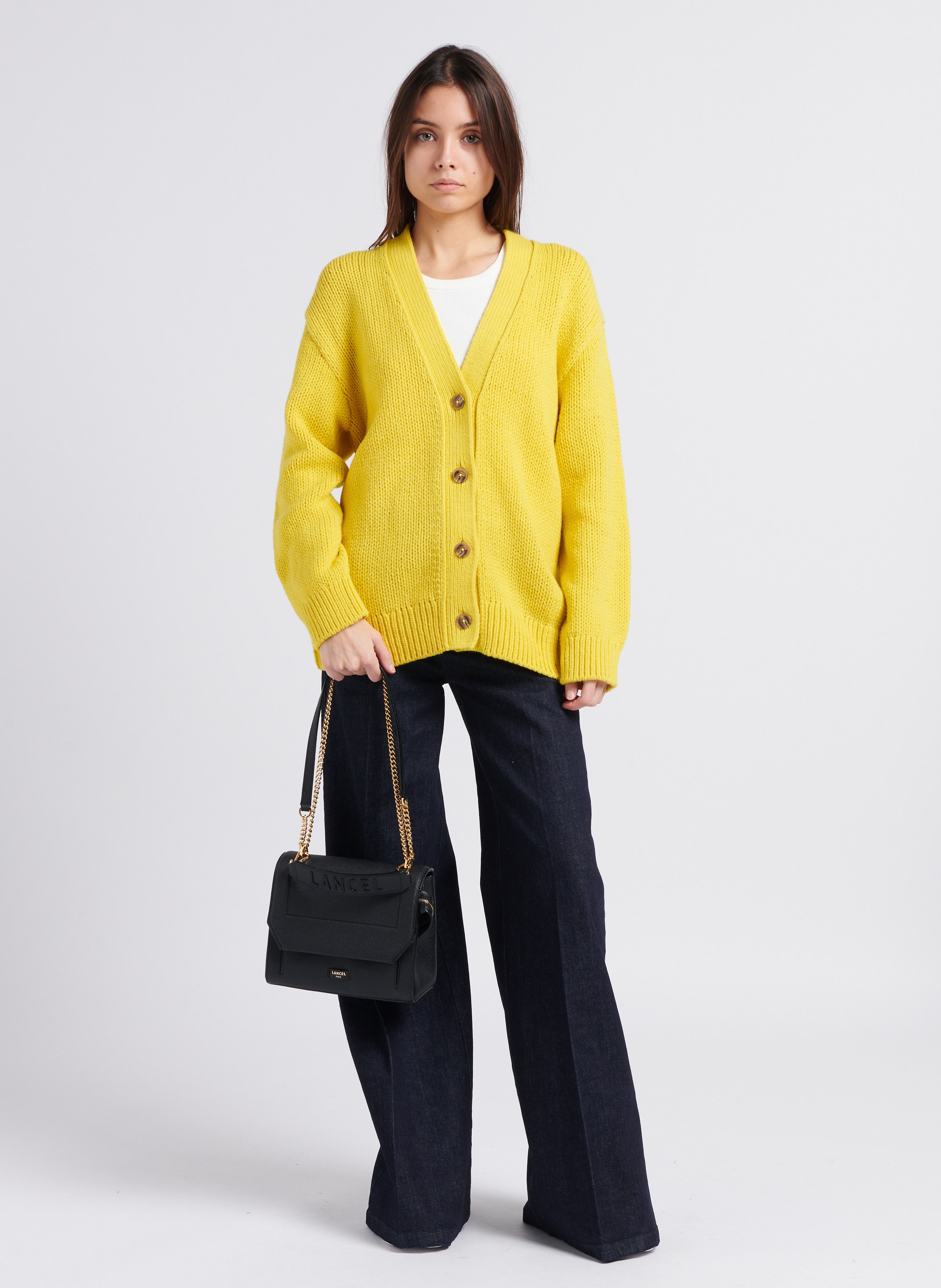 Sac à rabat en cuir grainé LANCEL Noir