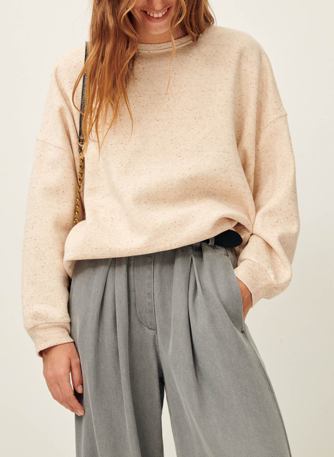Sweat col rond oversize en coton mélangé SESSUN Beige