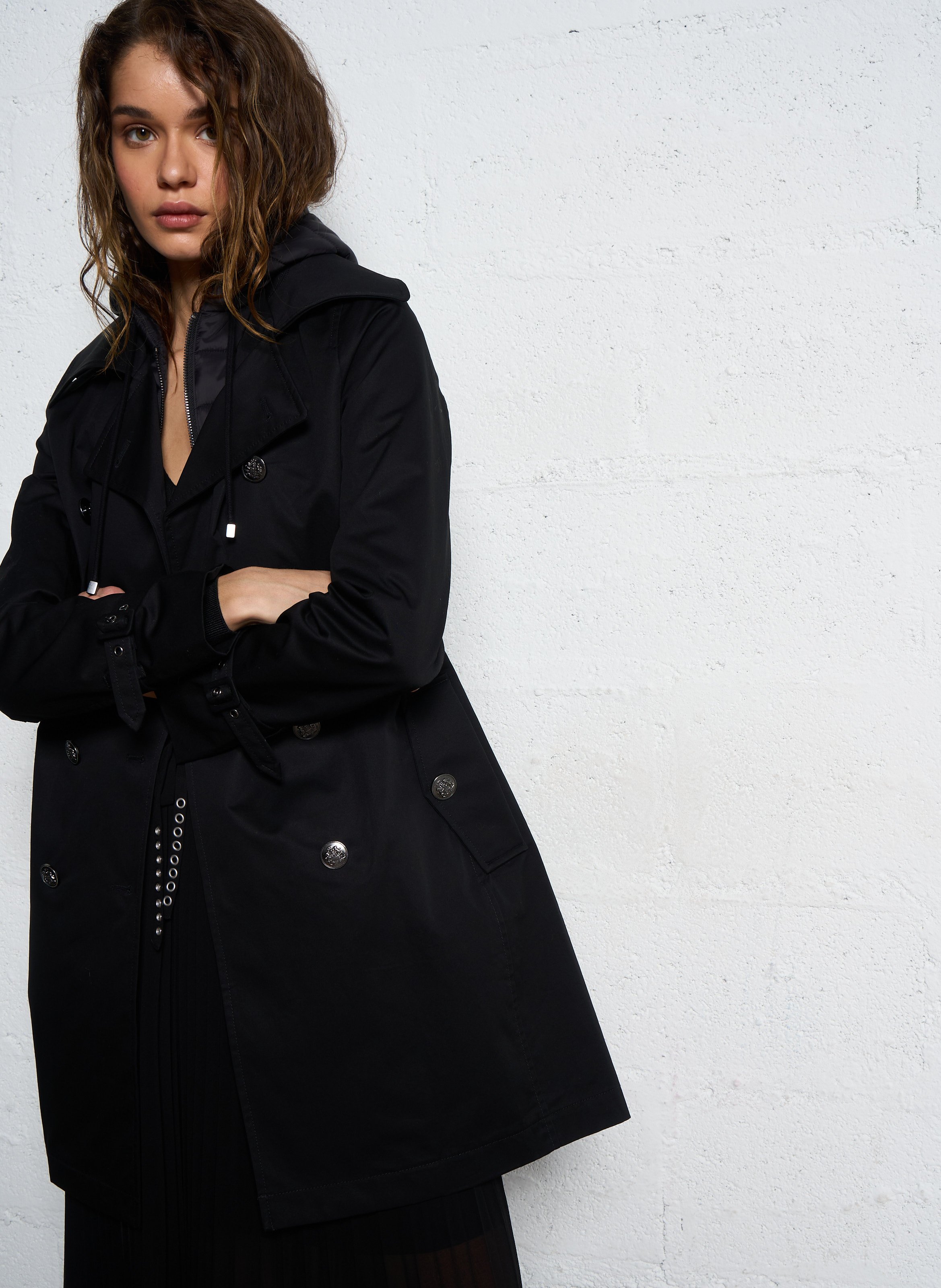 Hooded cotton trench with tailored collar IKKS Black
