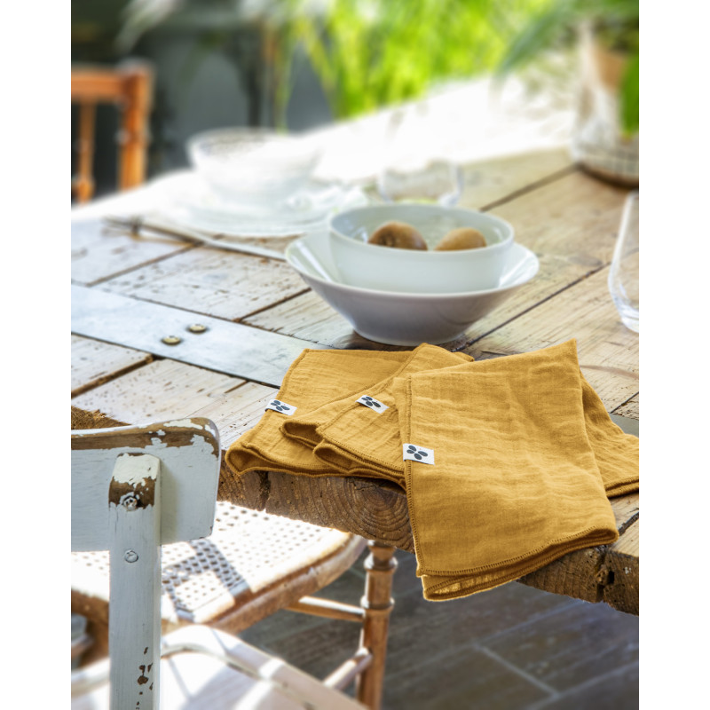 Set of 2 cotton muslin hand towels L'EFFET PAPILLON Yellow