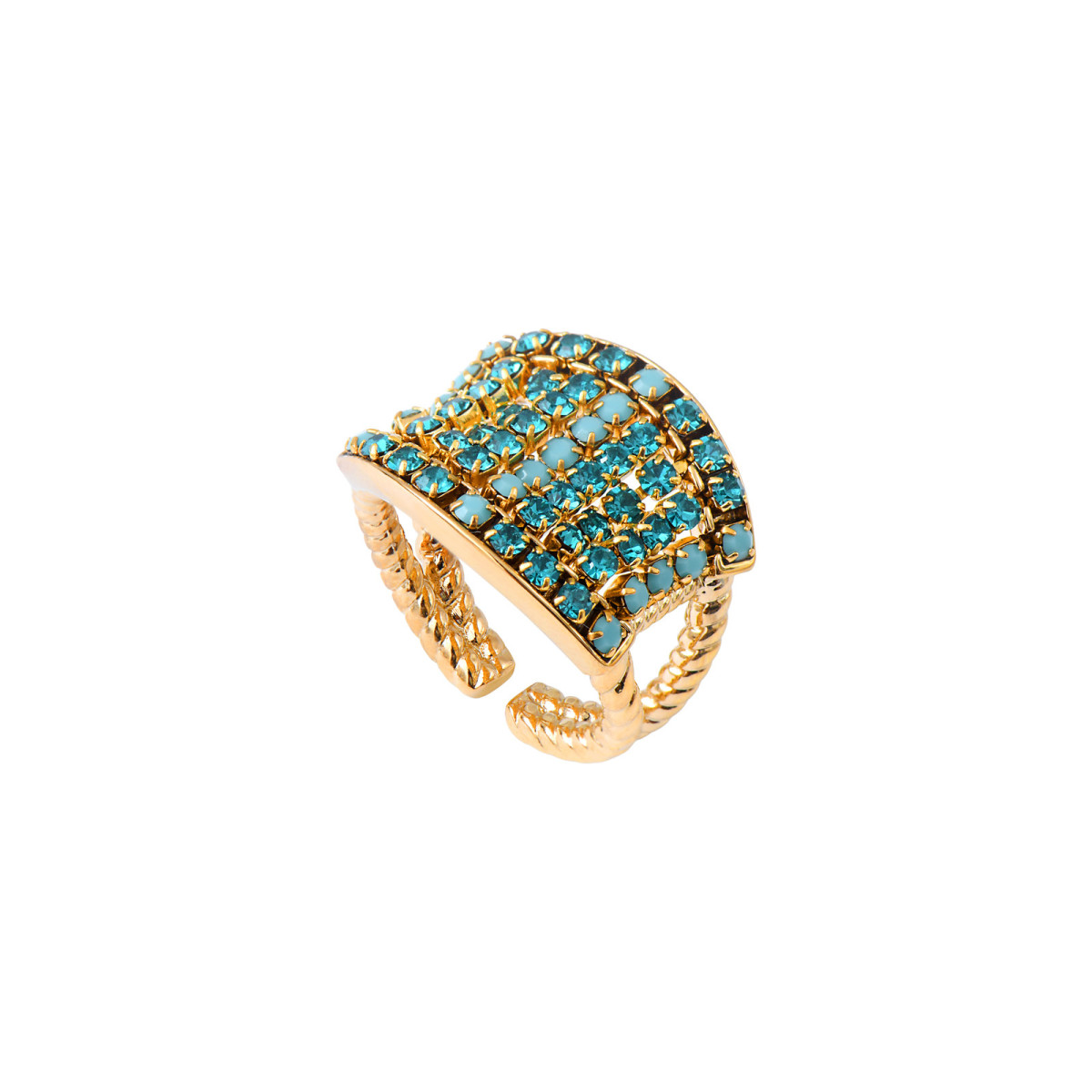 Bague strassée ajustable cristaux prestige SATELLITE PARIS Bleu