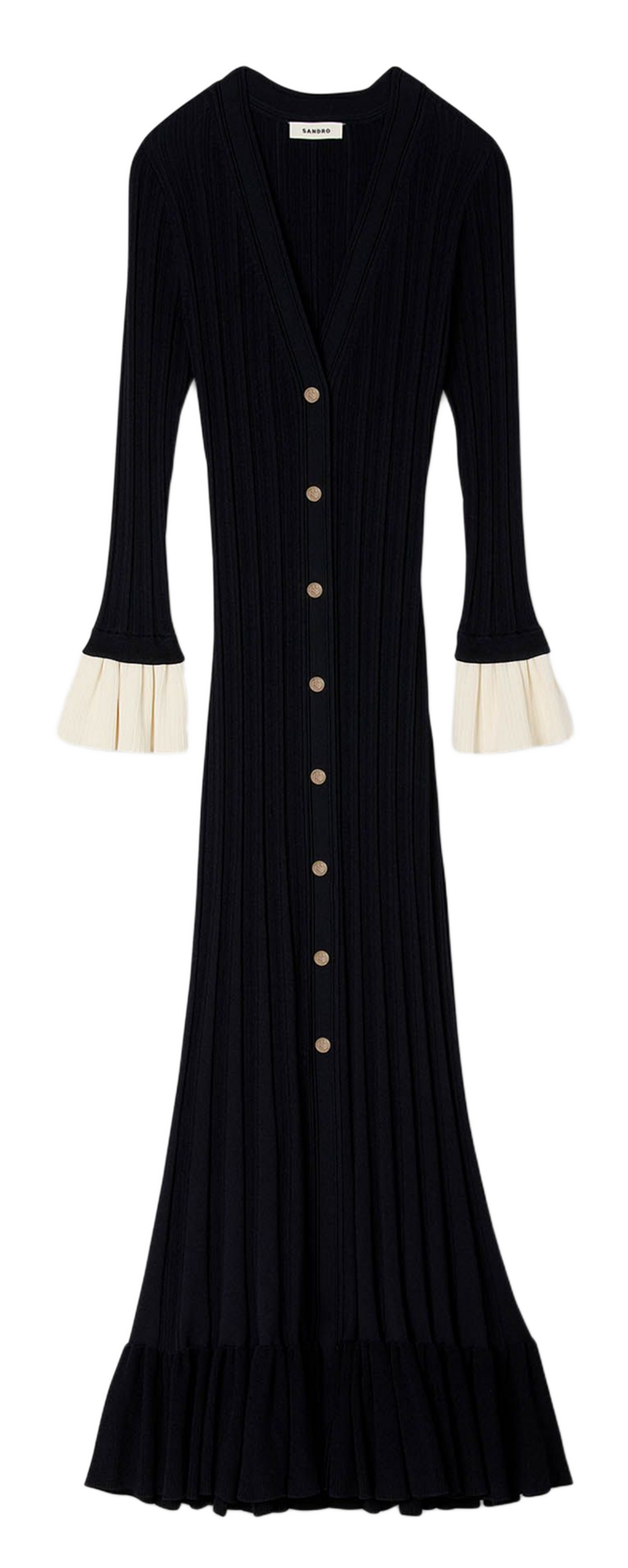 Robe longue moulante col V SANDRO Bleu