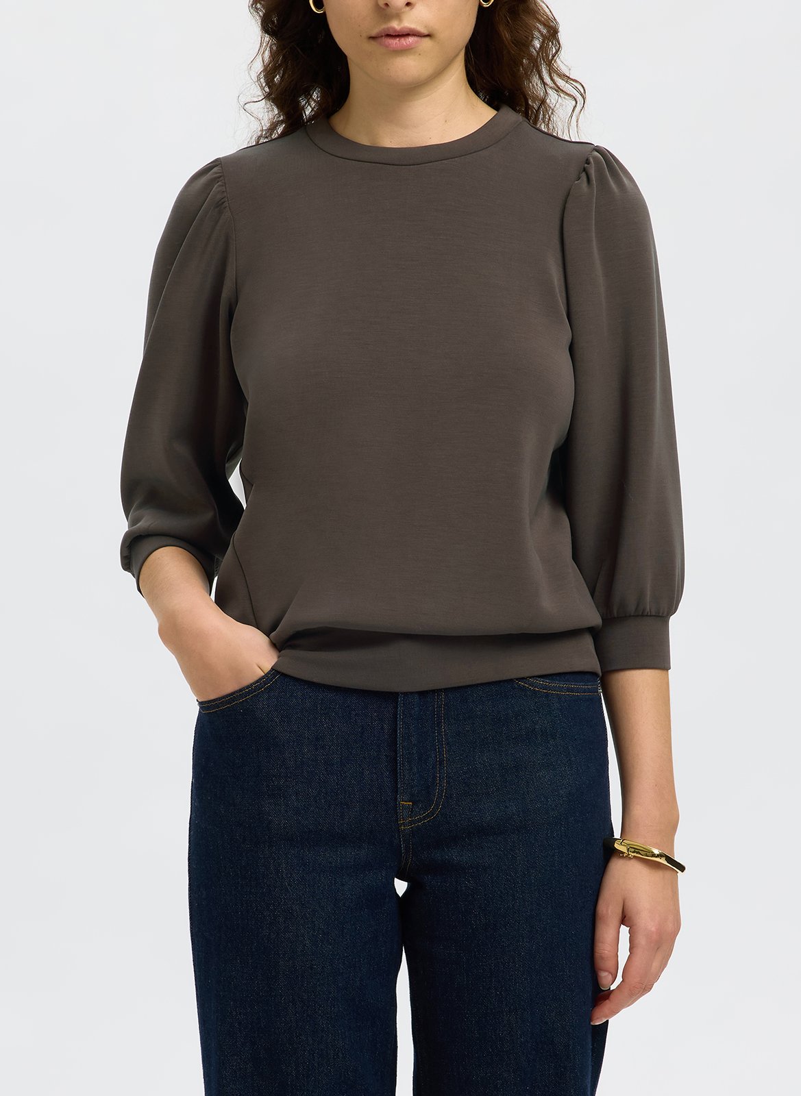 Trui met opstaande kraag SELECTED Bruin