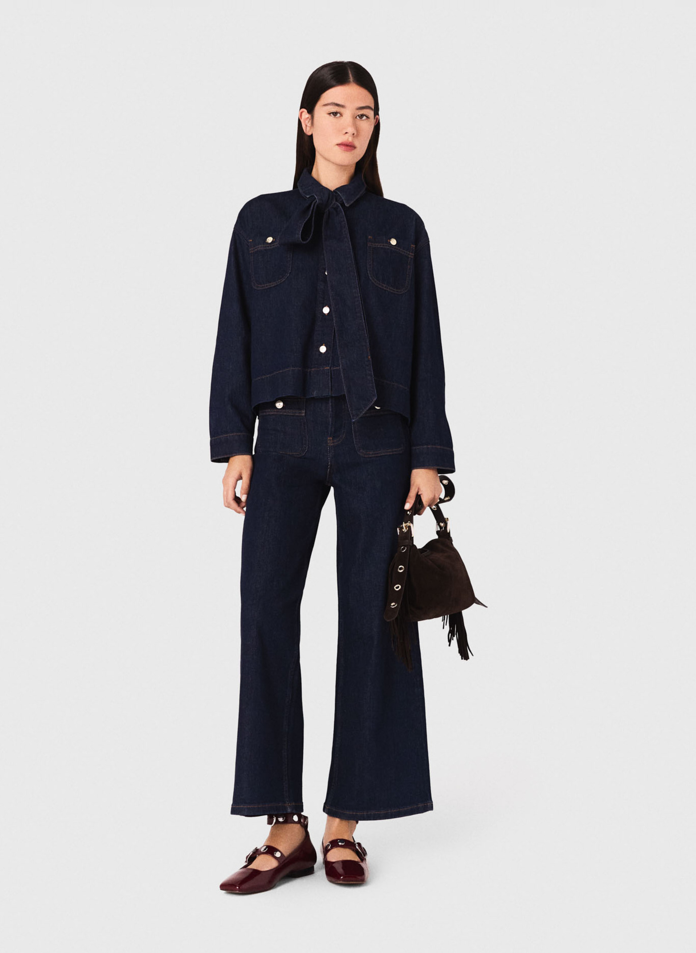 Chemise col classique en jean MAJE Bleu