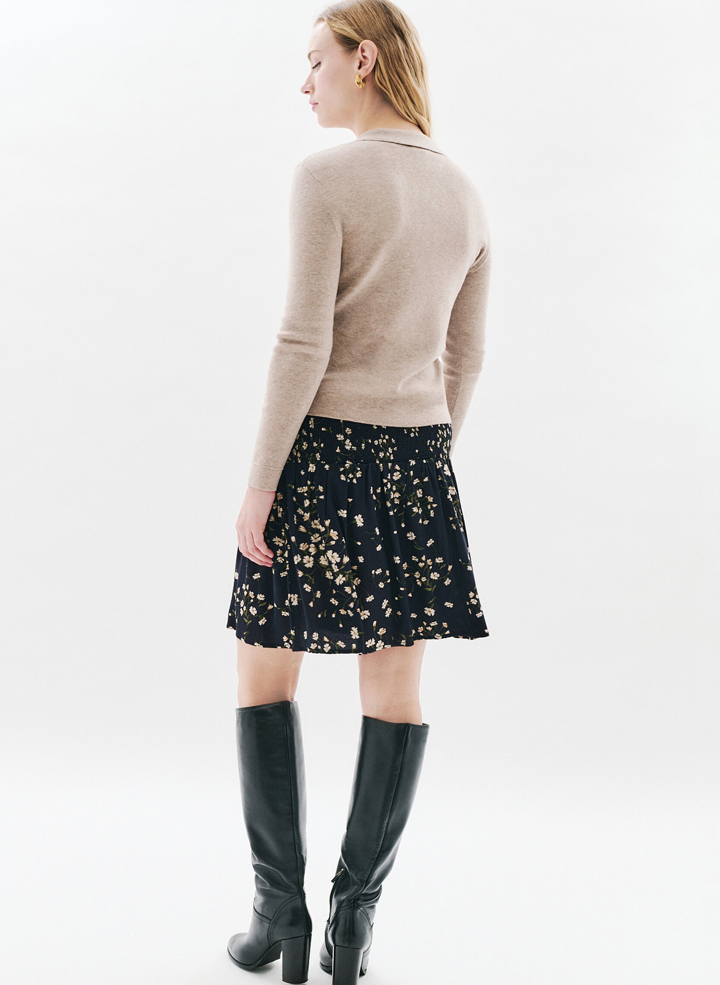 Pull moulant col polo en laine mélangée CAROLL Marron