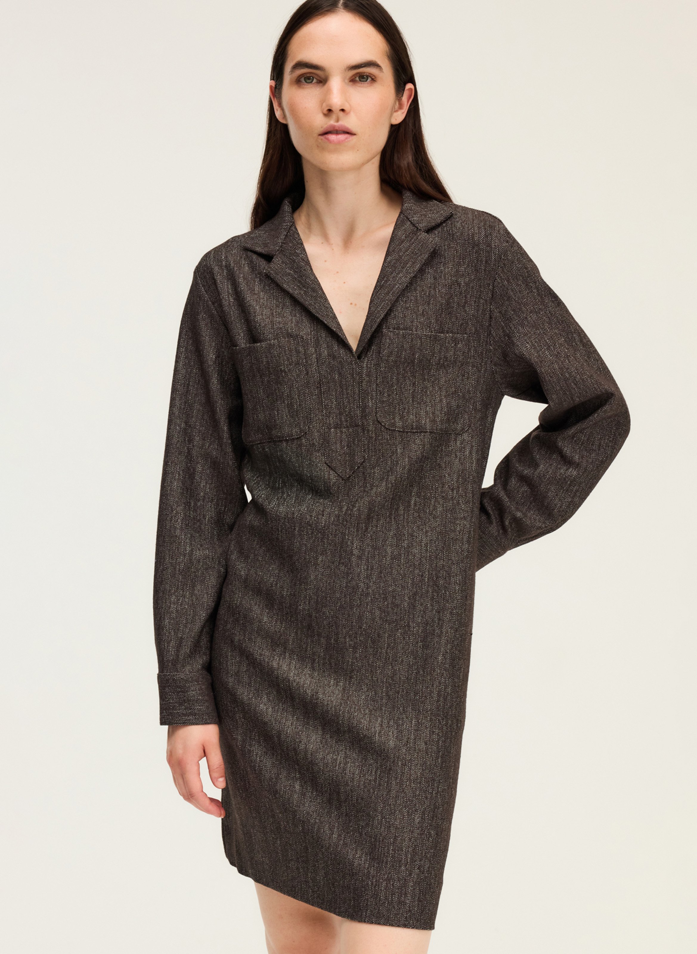 Short straight dress with tailored collar PABLO Brown