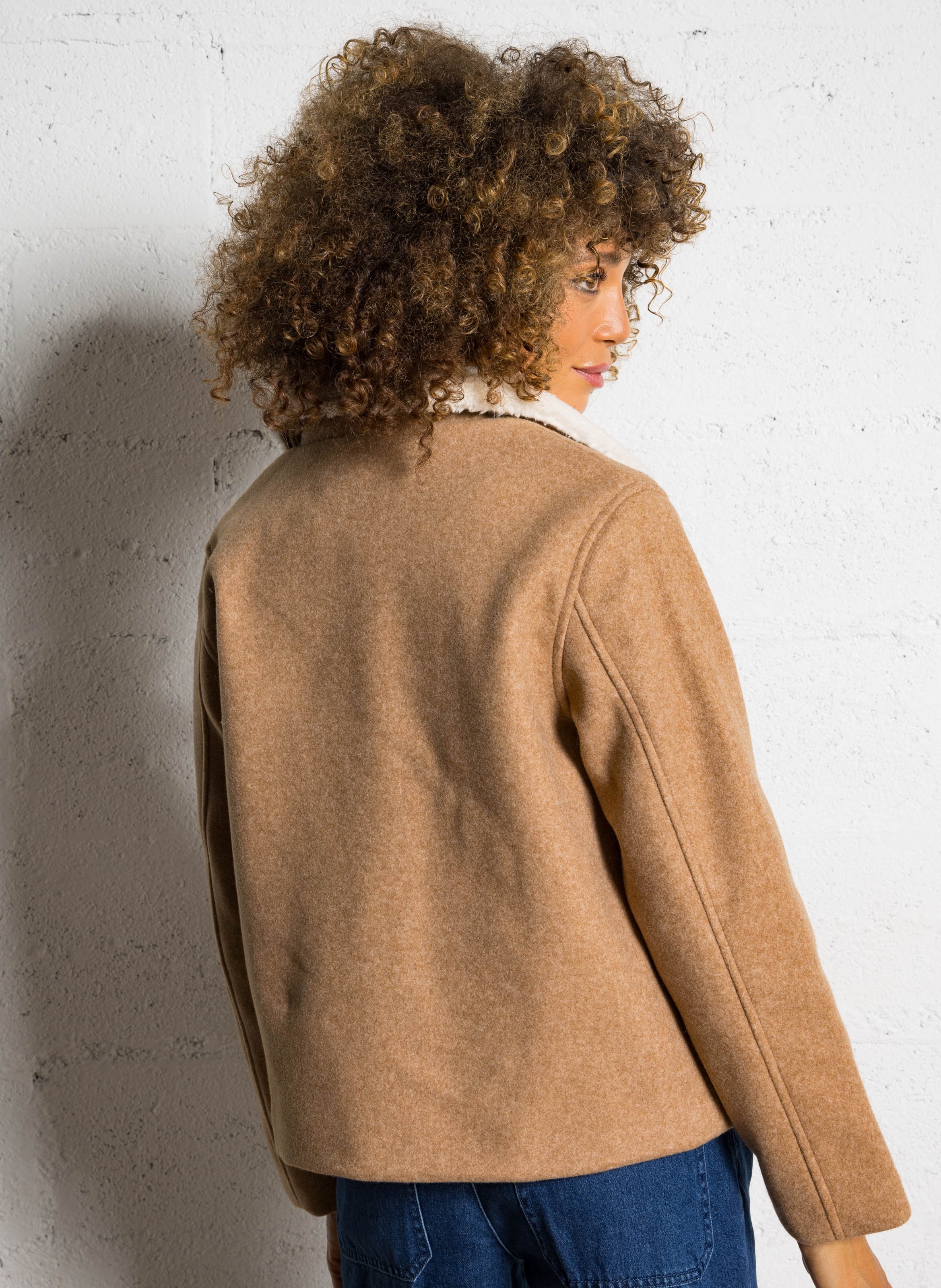 Manteau court col chemise à motif pied de poule LA PETITE ETOILE Marron