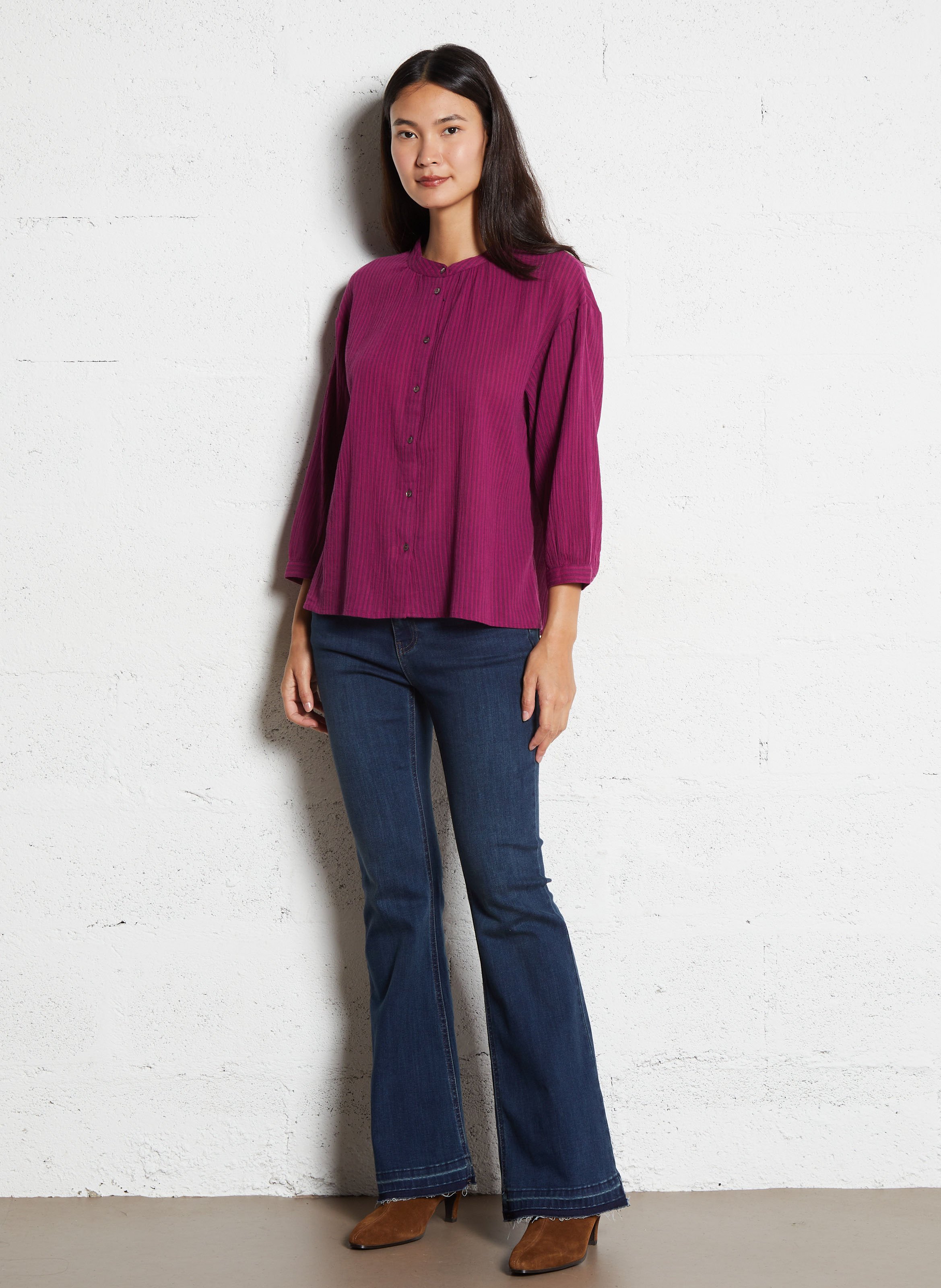 Chemise ample col mao en coton MAISON 123 Violet