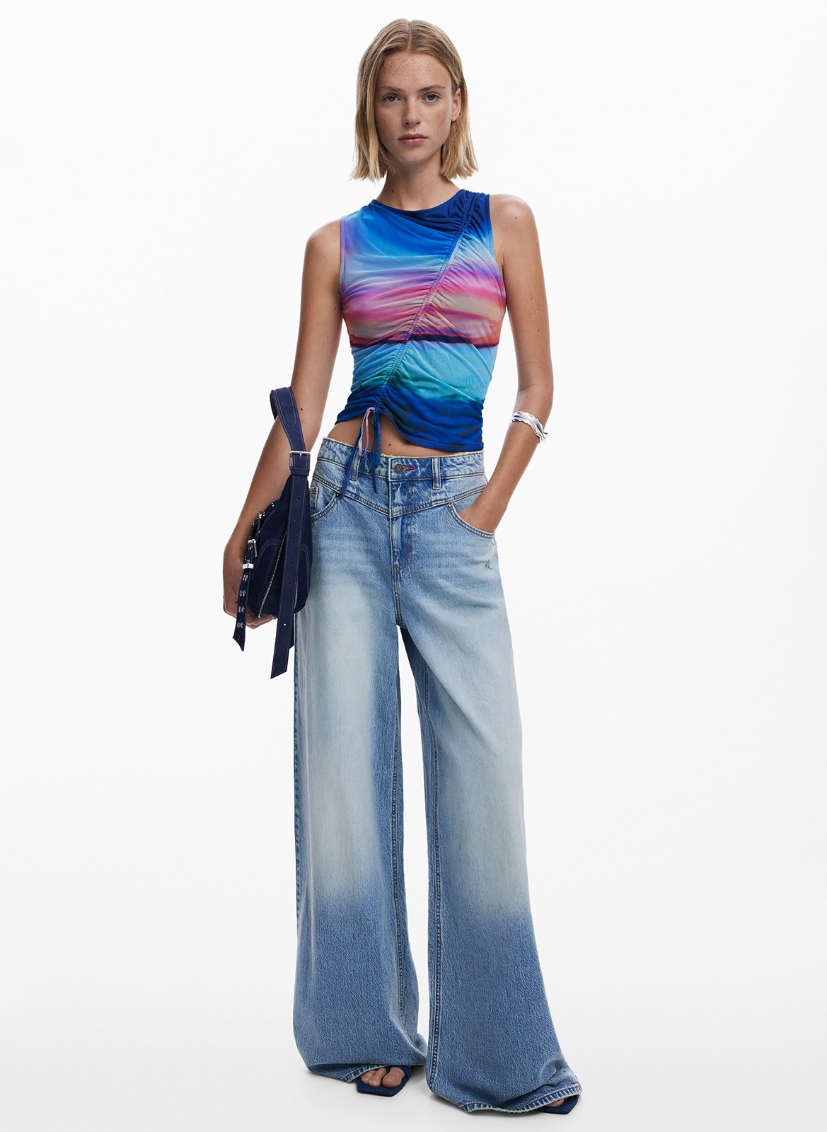 Jean large délavé  DESIGUAL Bleu