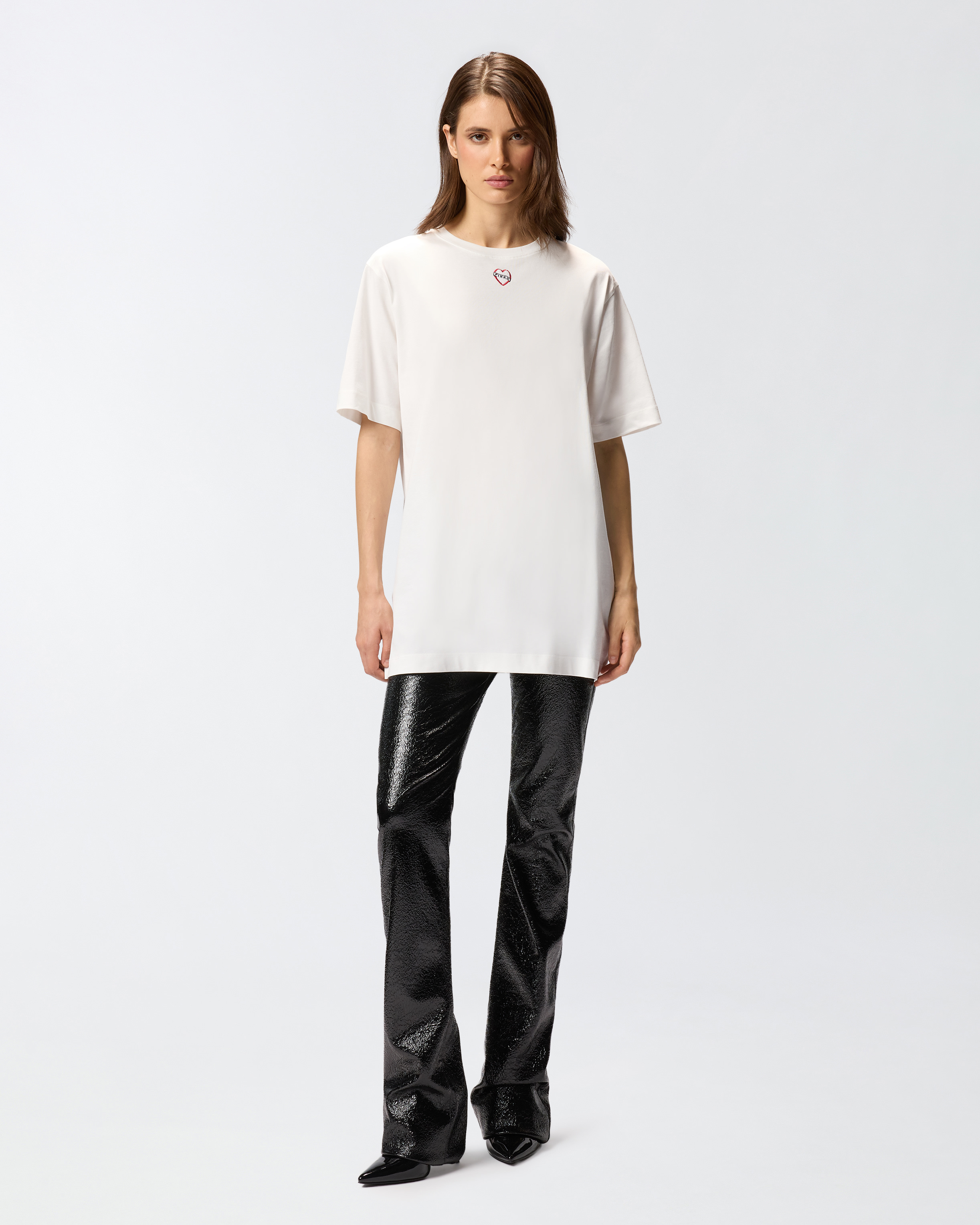 Oversized long t-shirt with print and embroidery PINKO White