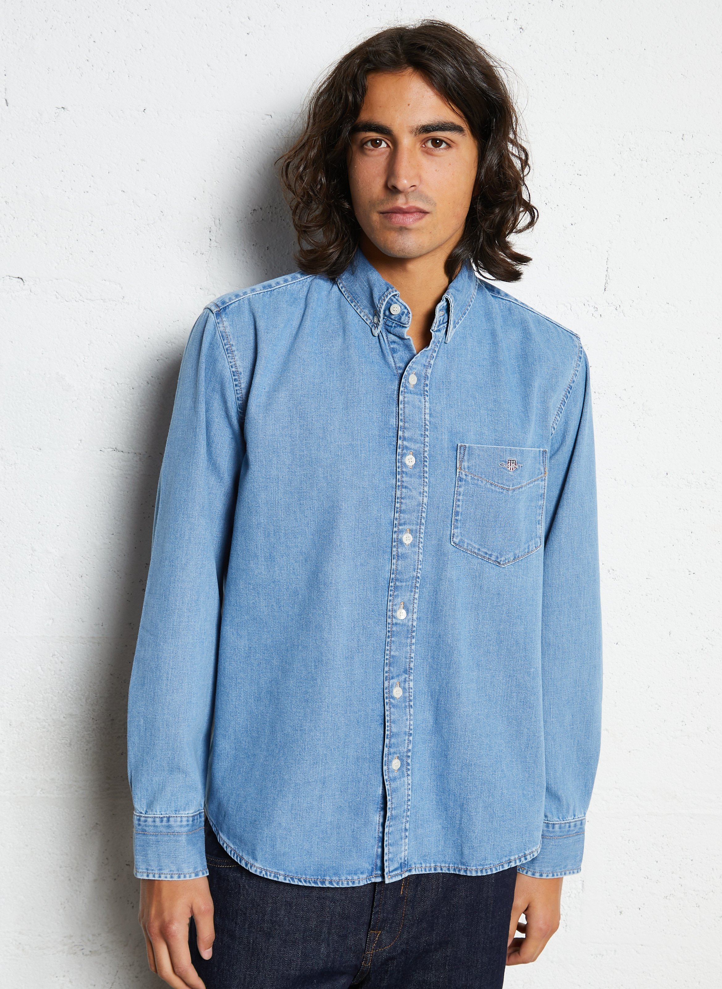 Straight denim shirt with pocket GANT Blue