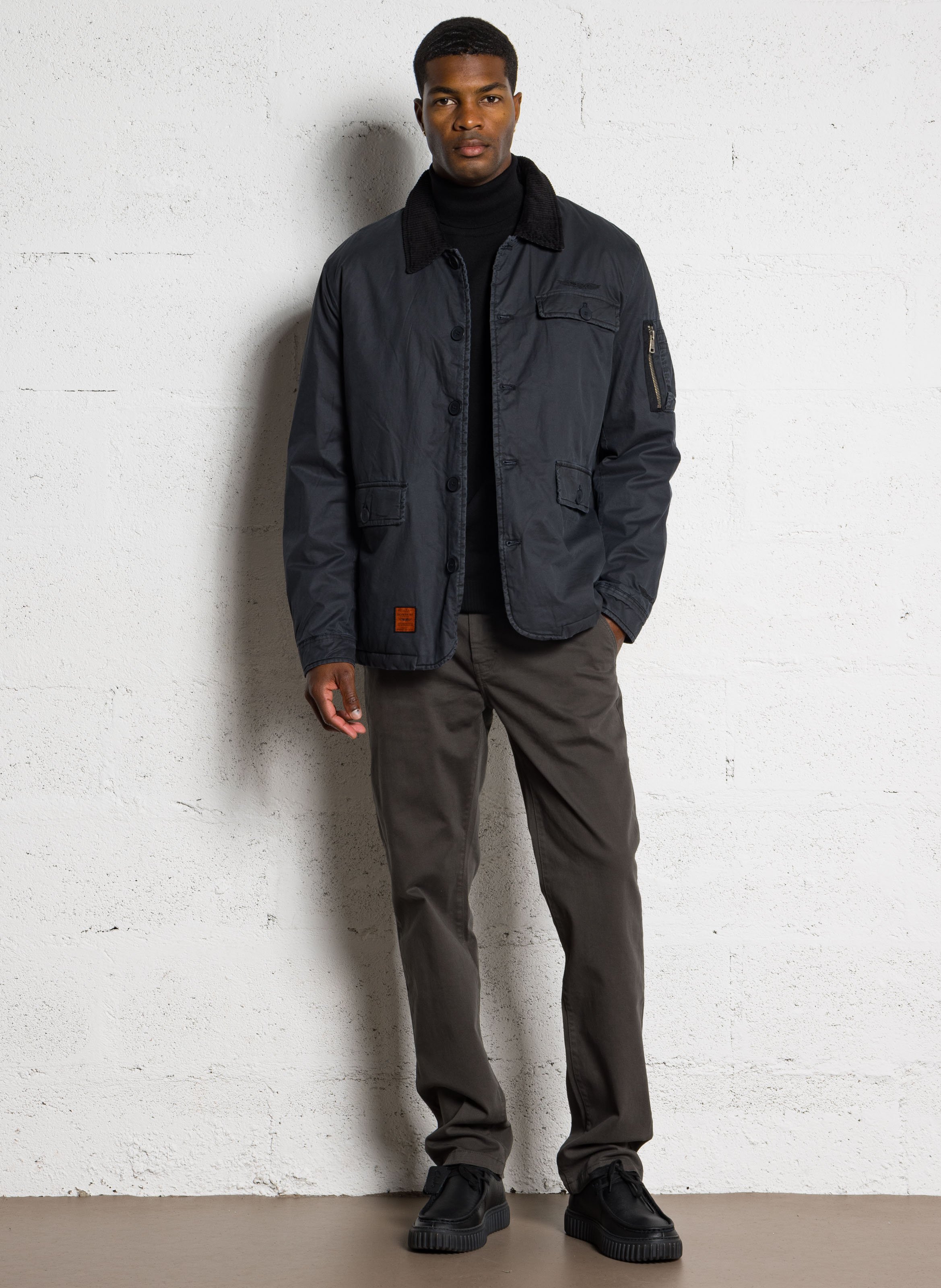 Veste boutonnée à col revers velours côtelé BOMBERS ORIGINAL Noir