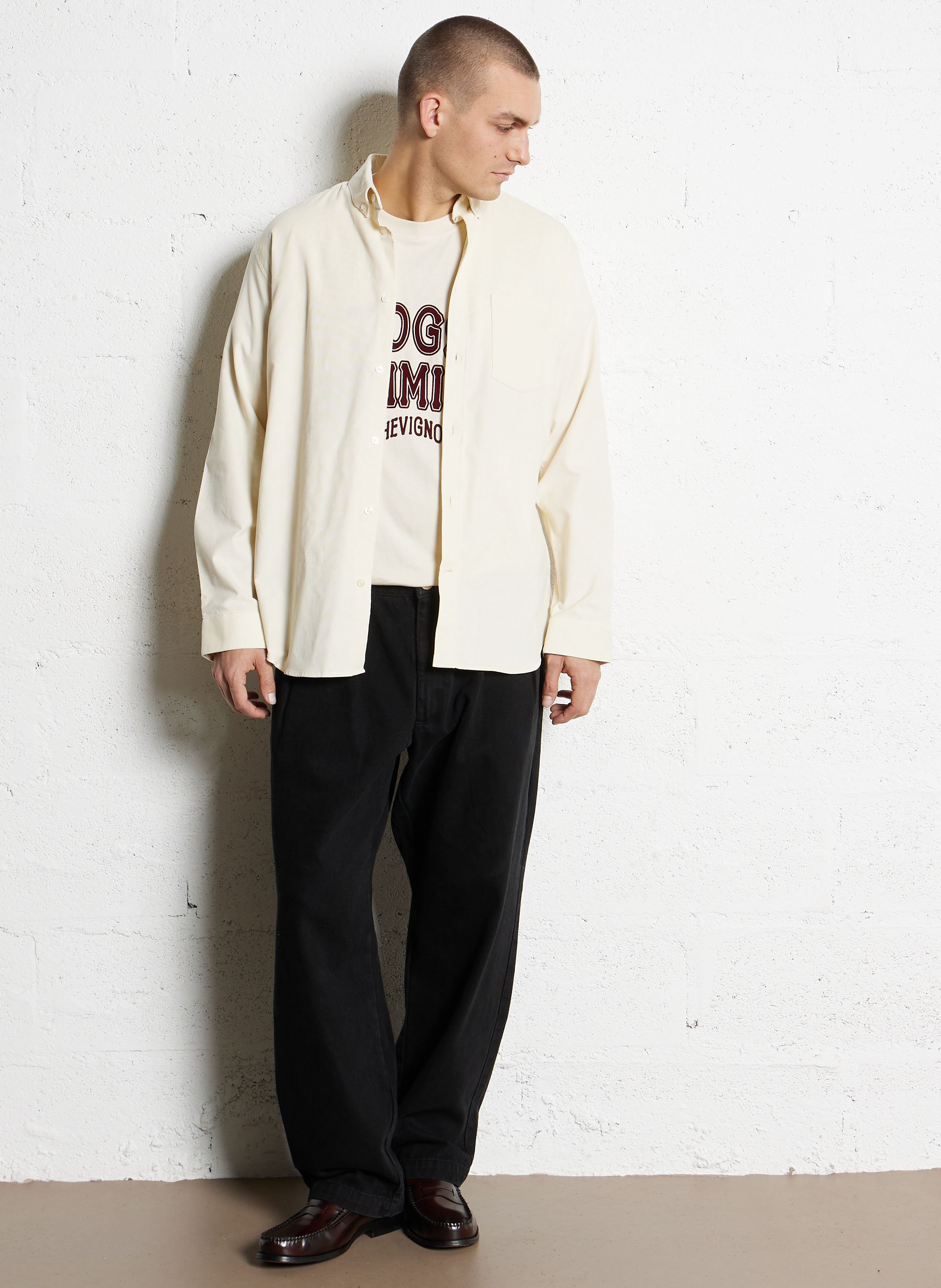 Gerade geschnittenes, geripptes Baumwollhemd AU PRINTEMPS PARIS Beige